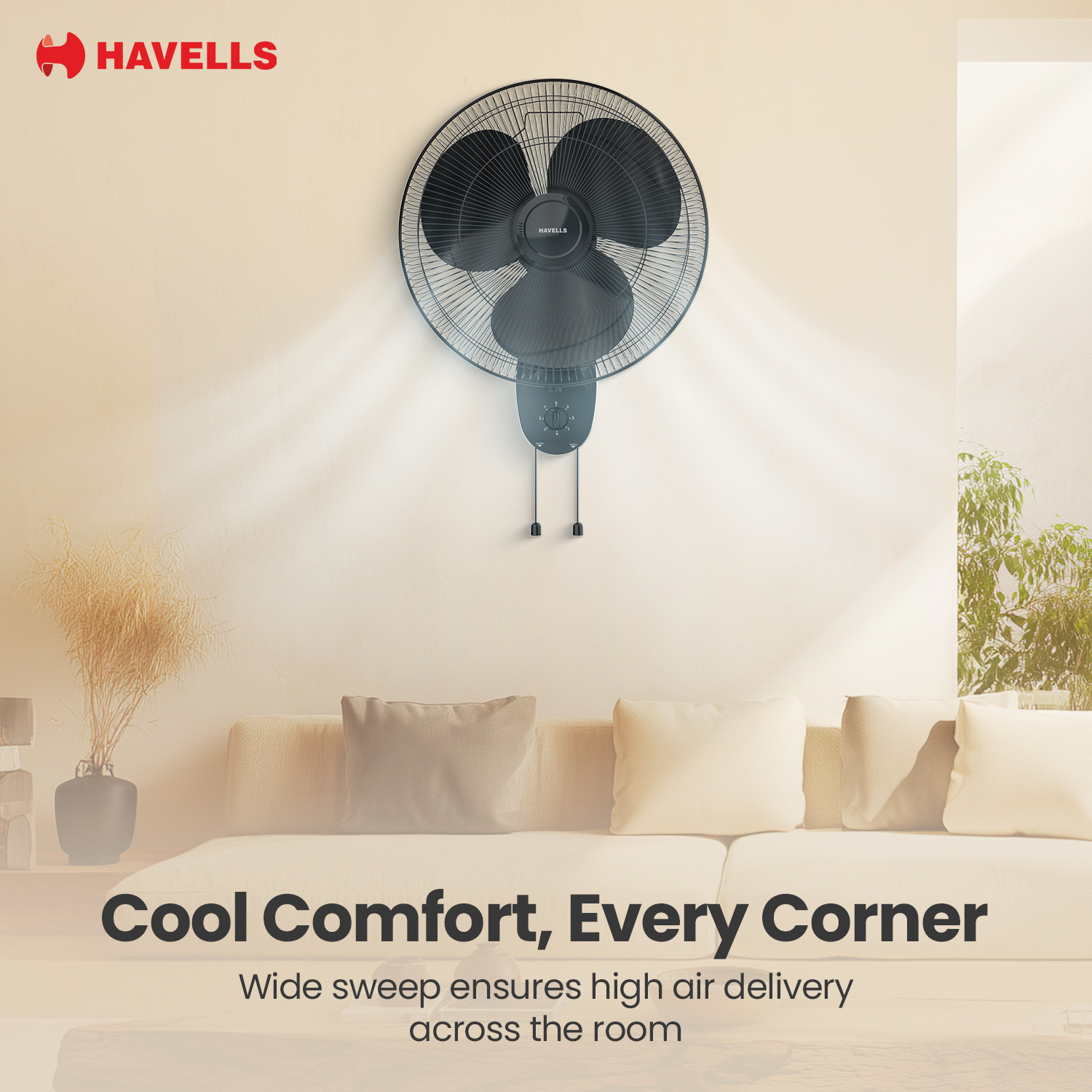 Image of HAVELLS Gatik Pro|Oscillation control | Thermal Overloaded Protected Motor|57W with 2 Year Warranty Energy Saving 400 mm Wall Fan