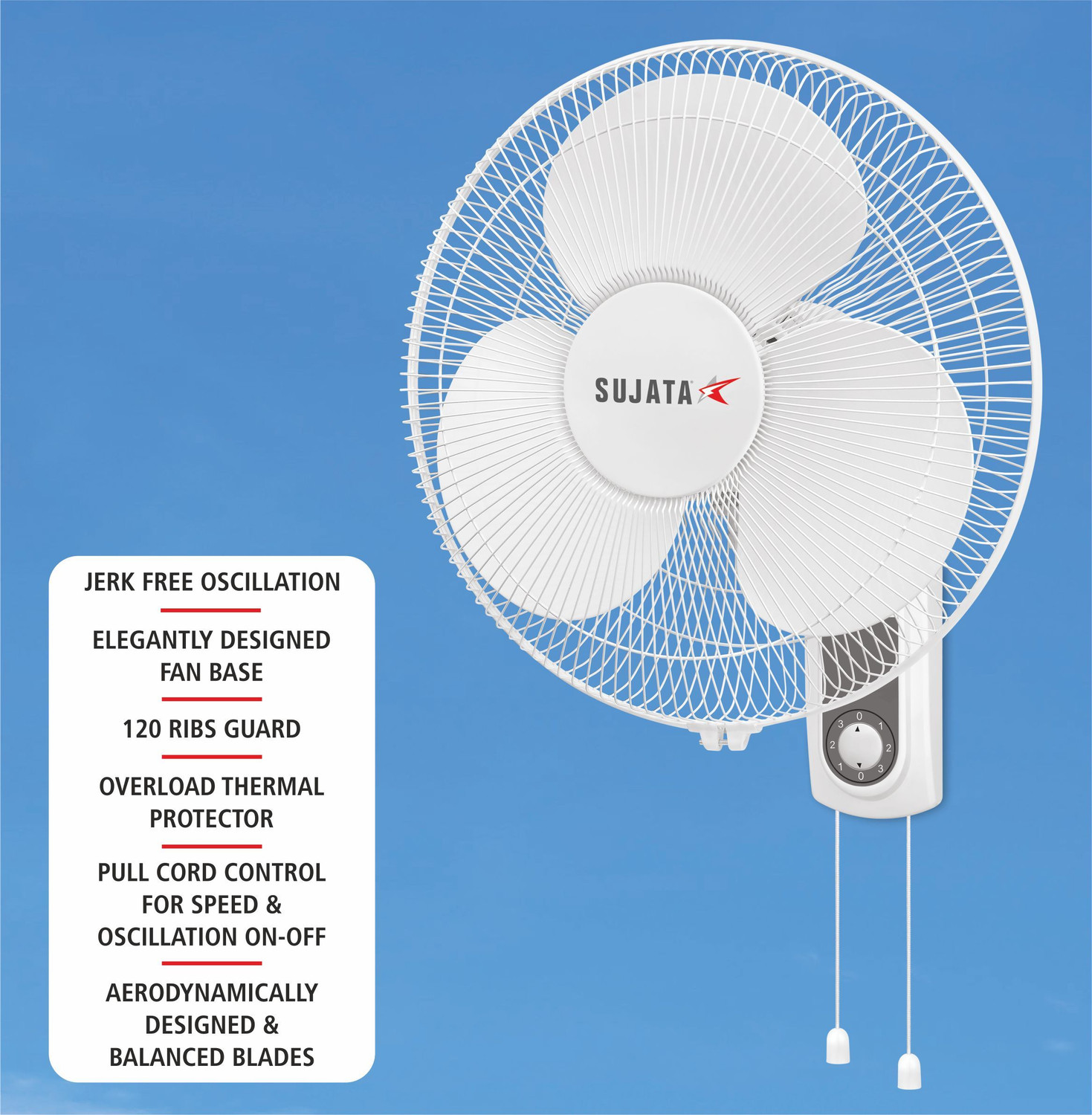 Image of SUJATA SWF 27 Wall Fan | 100% Copper Winding | Jerk Free | Oscillating Wall Fan with 2 Year Warranty High Air Delivery 400 mm Wall Fan
