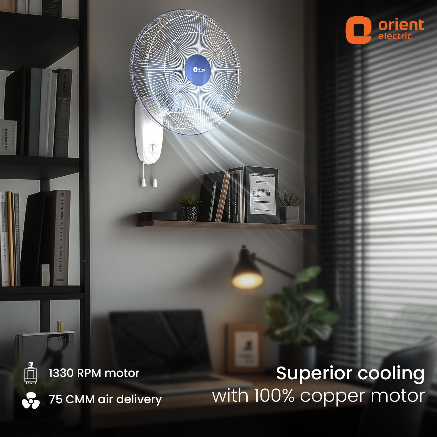 Image of Orient Electric Wall 91 |COP-TER Technology | 100% Copper Motor| Superior Air Delivery | 3 Speed with 2 Year Warranty 400 mm Wall Fan