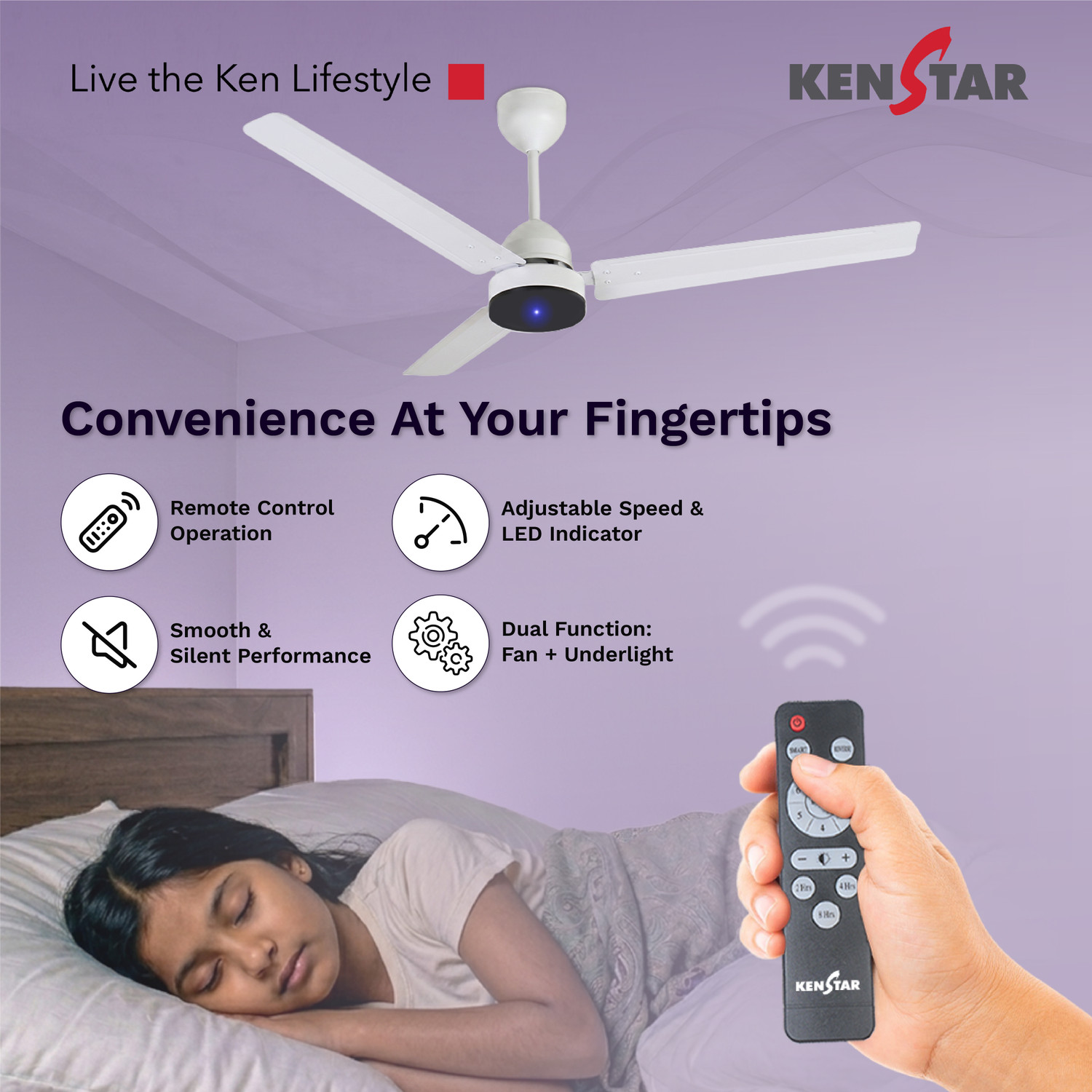 Image of Kenstar NBBLDCPICL32W with 2 Year Warranty Energy Saving 1200 mm Ceiling Fan