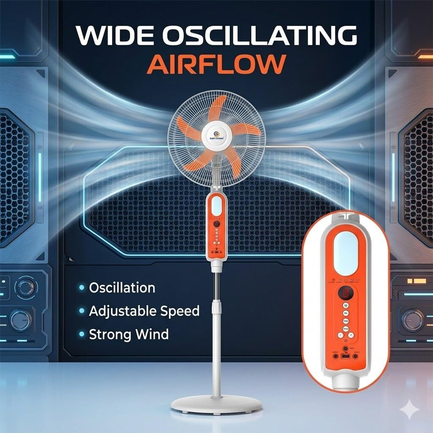 Image of Lipzie Solar Standing Fan with Lithium Battery | Adjustable Speed Cordless Cooling Fan with 1 Year Warranty 90 mm Pedestal Fan