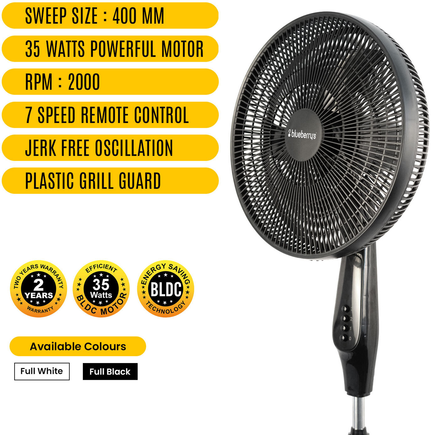 Image of BlueBerry's BLDC 35-Watts Pedestal Fan with Remote with 2 Year Warranty 400 mm Pedestal Fan