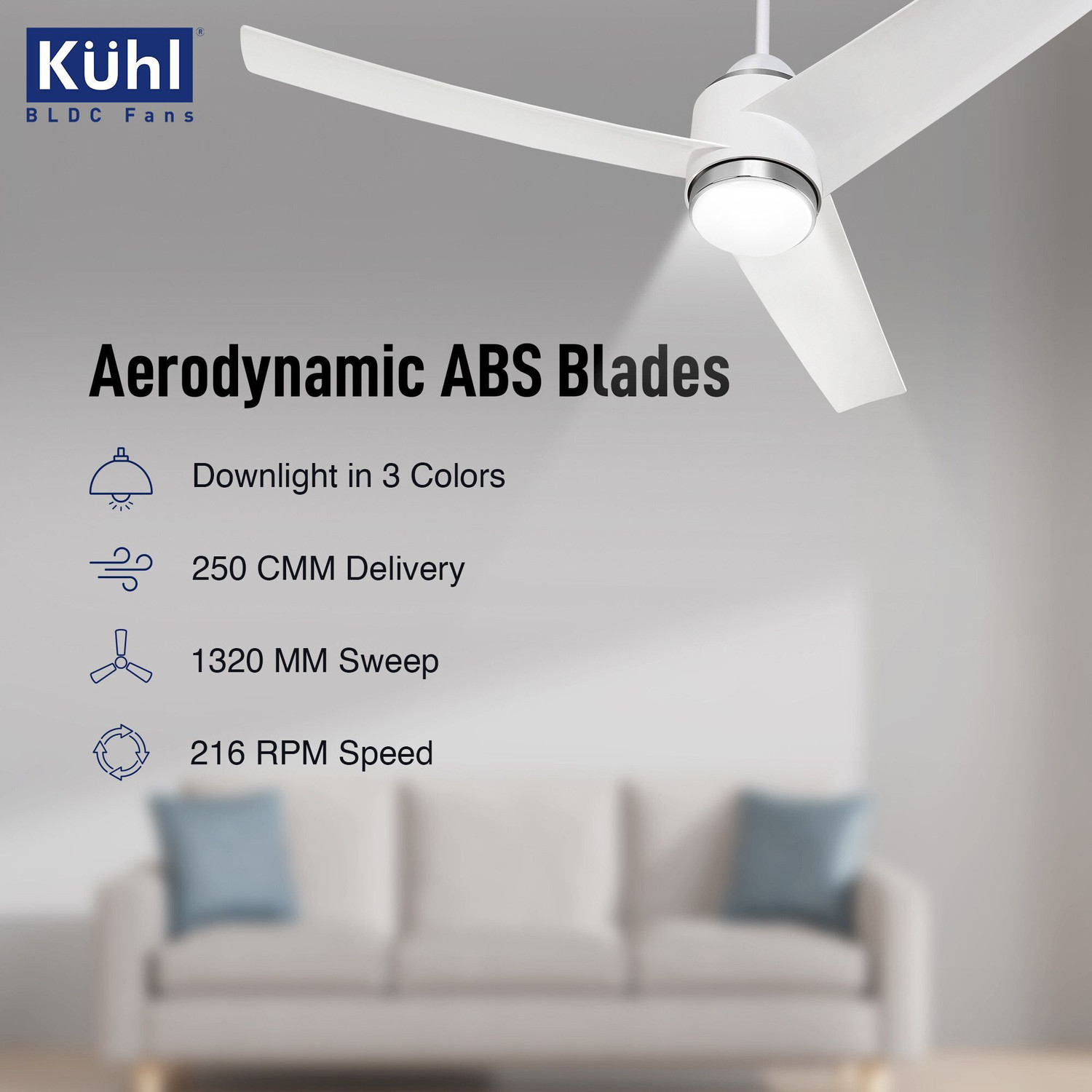 Image of KUHL Windzz K3 1320mm 65% Power Saving BLDC Ceiling Fan|High Air Flow|5 Year Warranty with 5 Year Warranty BLDC Motor with Remote 1320 mm Ceiling Fan