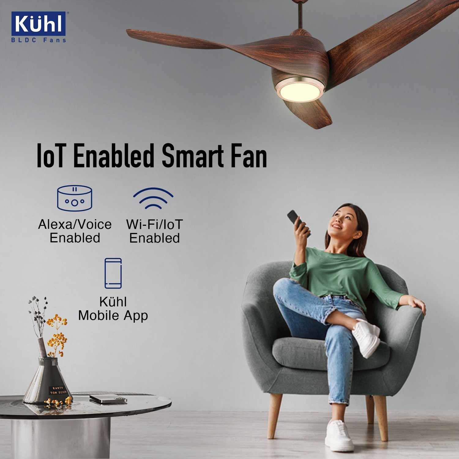 Image of KUHL Twist L3 1320mm 65% Power Saving BLDC Ceiling Fan|BEE 5 Star Rated & ISI Marked with 5 Year Warranty BLDC Motor with Remote 1320 mm Ceiling Fan