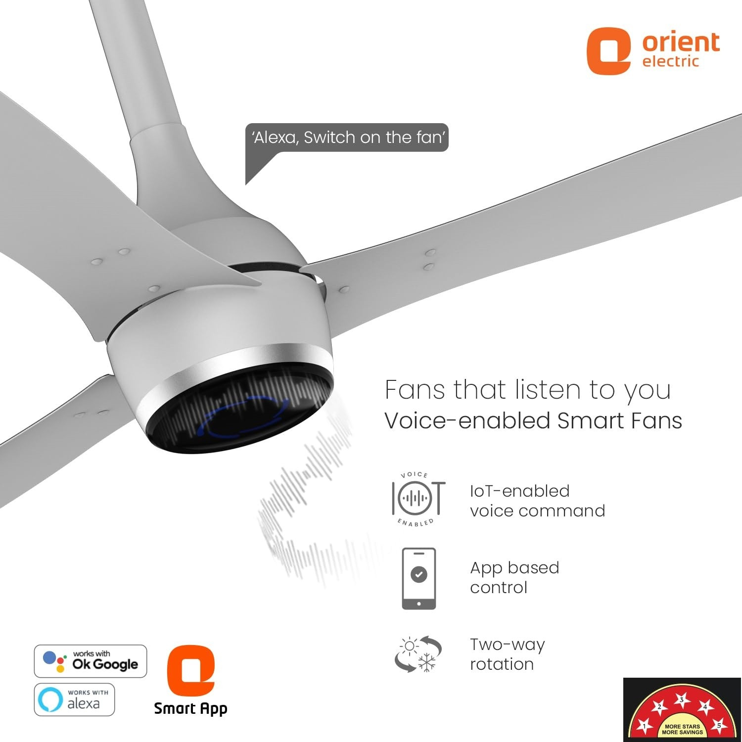 Image of Orient Electric AEON BLDC PIXEL WHITE VC FAN WITH REMOTE with 5 Year Warranty BLDC Motor with Remote 1200 mm Ceiling Fan