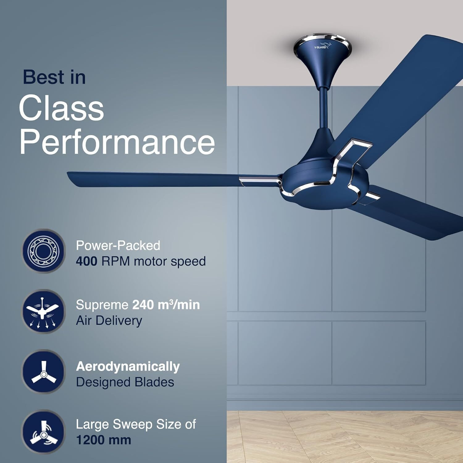 Image of V-Guard Glado Prime 400 VX Premium Decorative Ceiling Fan with 3 Year Warranty Ultra High Speed 1200 mm Ceiling Fan