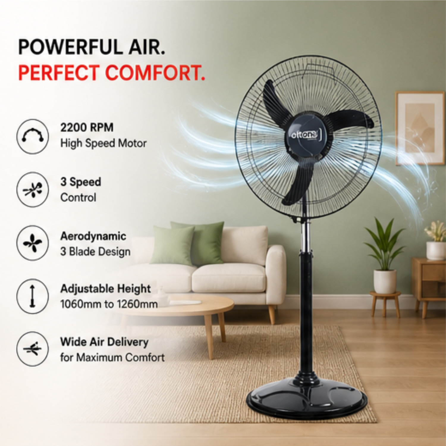 Image of Eltons Aerion Bullet Farata Fan | Energy Efficient | Low Noise | ISI Certified with 12 Months Warranty 400 mm Pedestal Fan
