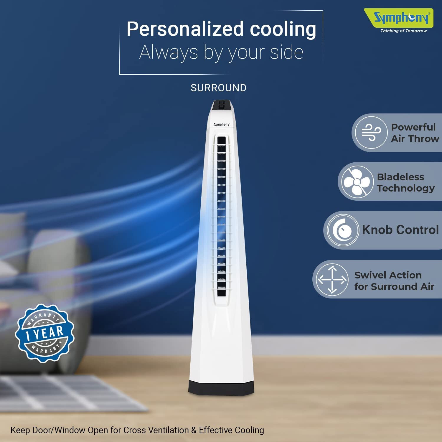 Image of Symphony Surround Bladeless | High Speed | Premium with 1 Year Warranty Ultra High Speed Tower Fan