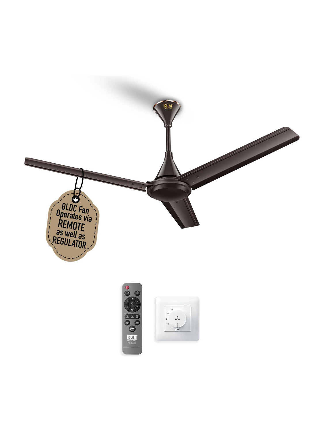 Image of KUHL Fest B1 Power Saving BLDC Ceiling Fan |28W|365 RPM | Remote & Regulator Operated BLDC Motor with Remote 1200 mm Ceiling Fan (5 Star | Espresso | Pack of 1)