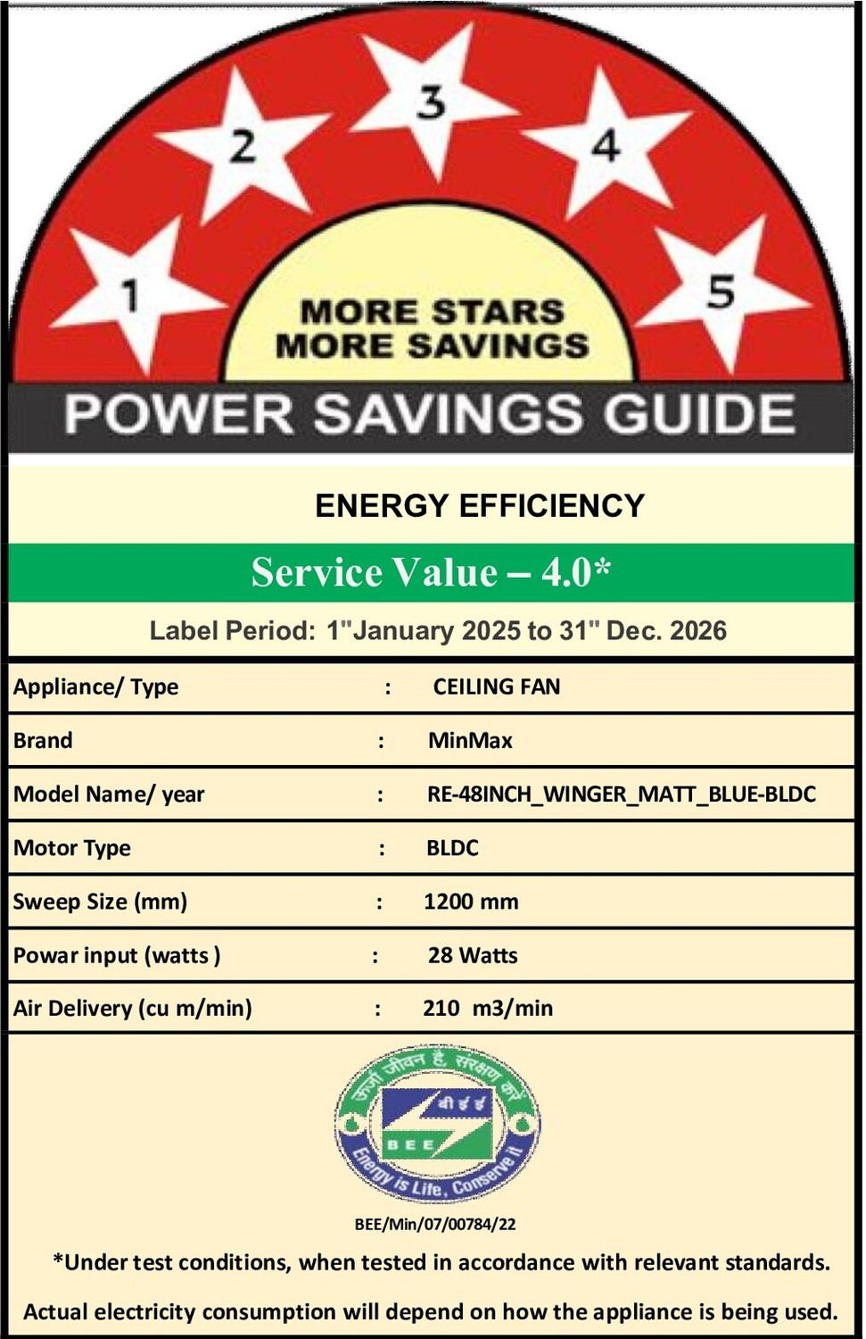 Image of MinMAX 48 Inch BLDC Ceiling Fan with Remote | Energy Efficient | Blue with 24 Months Warranty BLDC Motor, Remote Controlled, BLDC Motor with Remote, Ultra High Speed 1200 mm Ceiling Fan