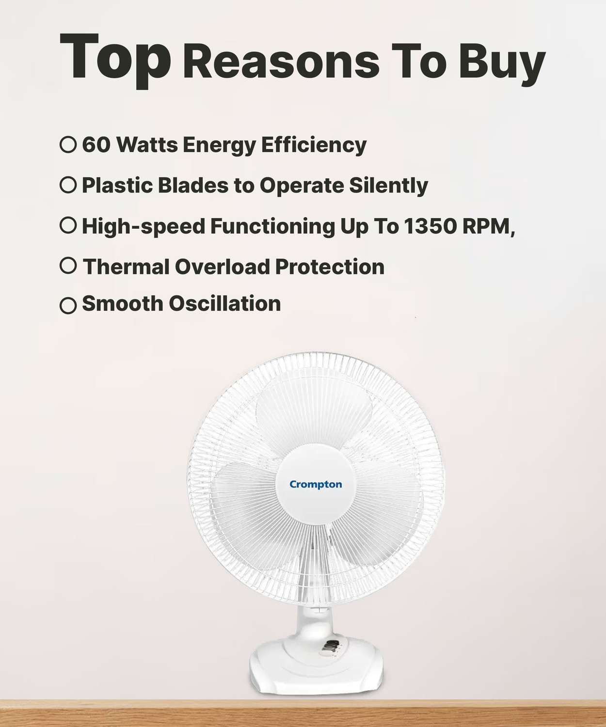 Image of Crompton High Flo Wave Plus with 2 Year Warranty Silent Operation 400 mm Table Fan