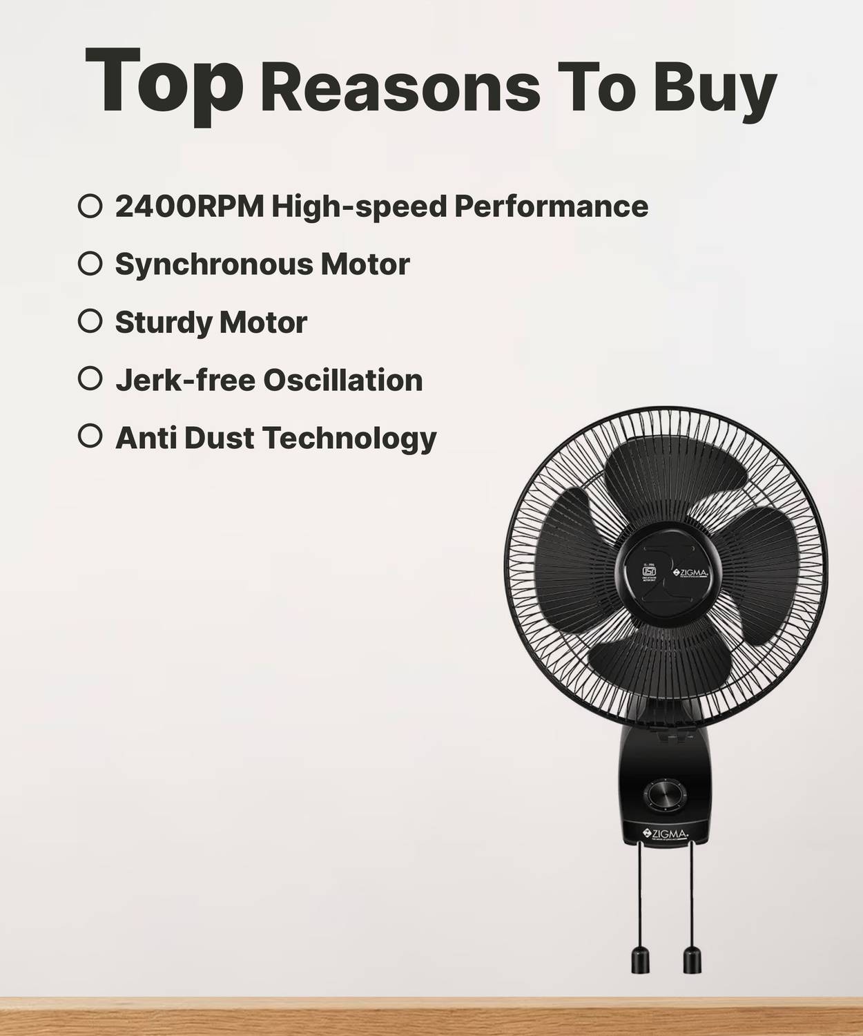 zigma Charm Anti Dust 12'' Wall Fan - Image 3