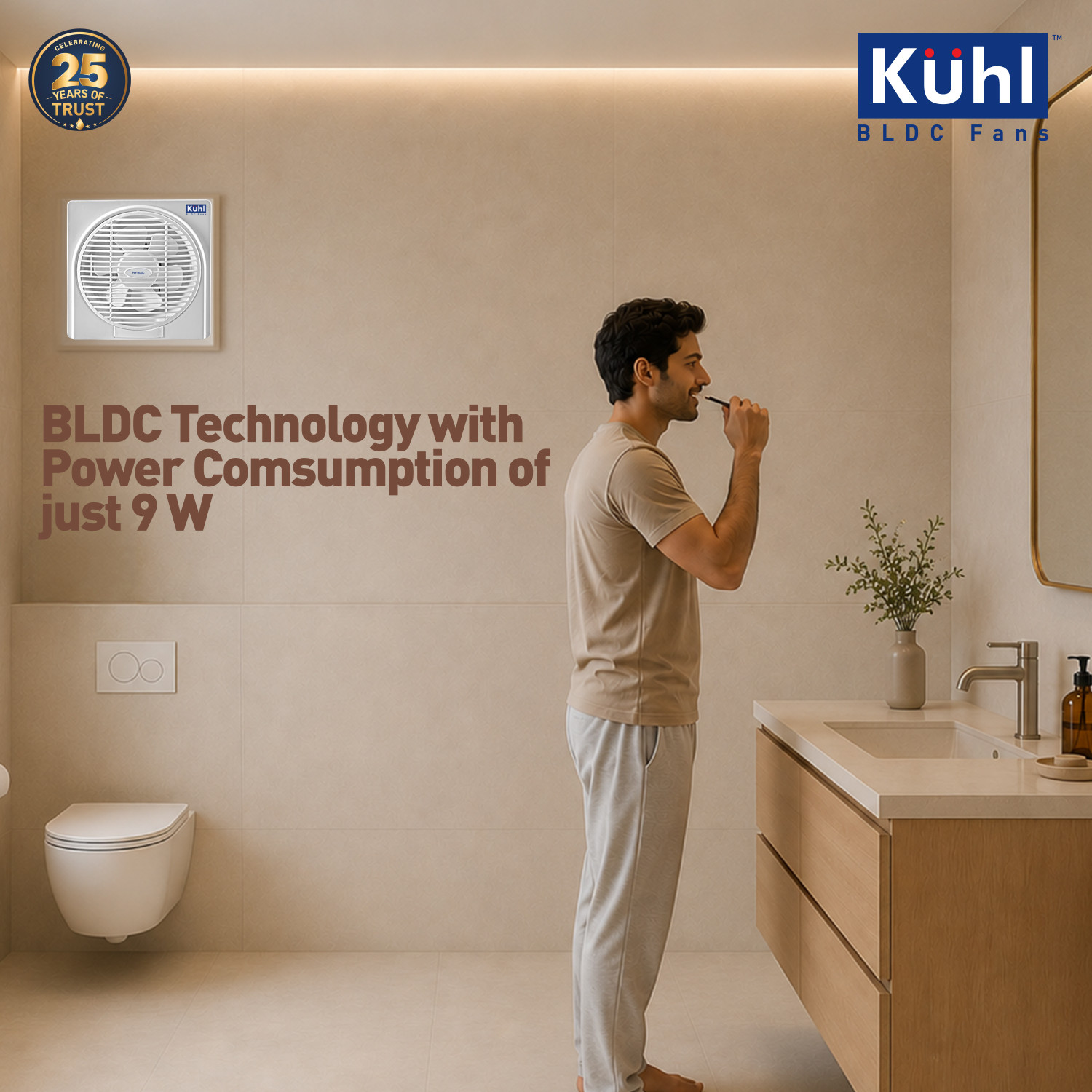 Image of KUHL Ventis 8 inch BLDC Ventilation /Exhaust Fan | 9W | 1600 RPM | 650 CMH Air Delivery with 2 Year Warranty BLDC Motor 200 mm Exhaust Fan