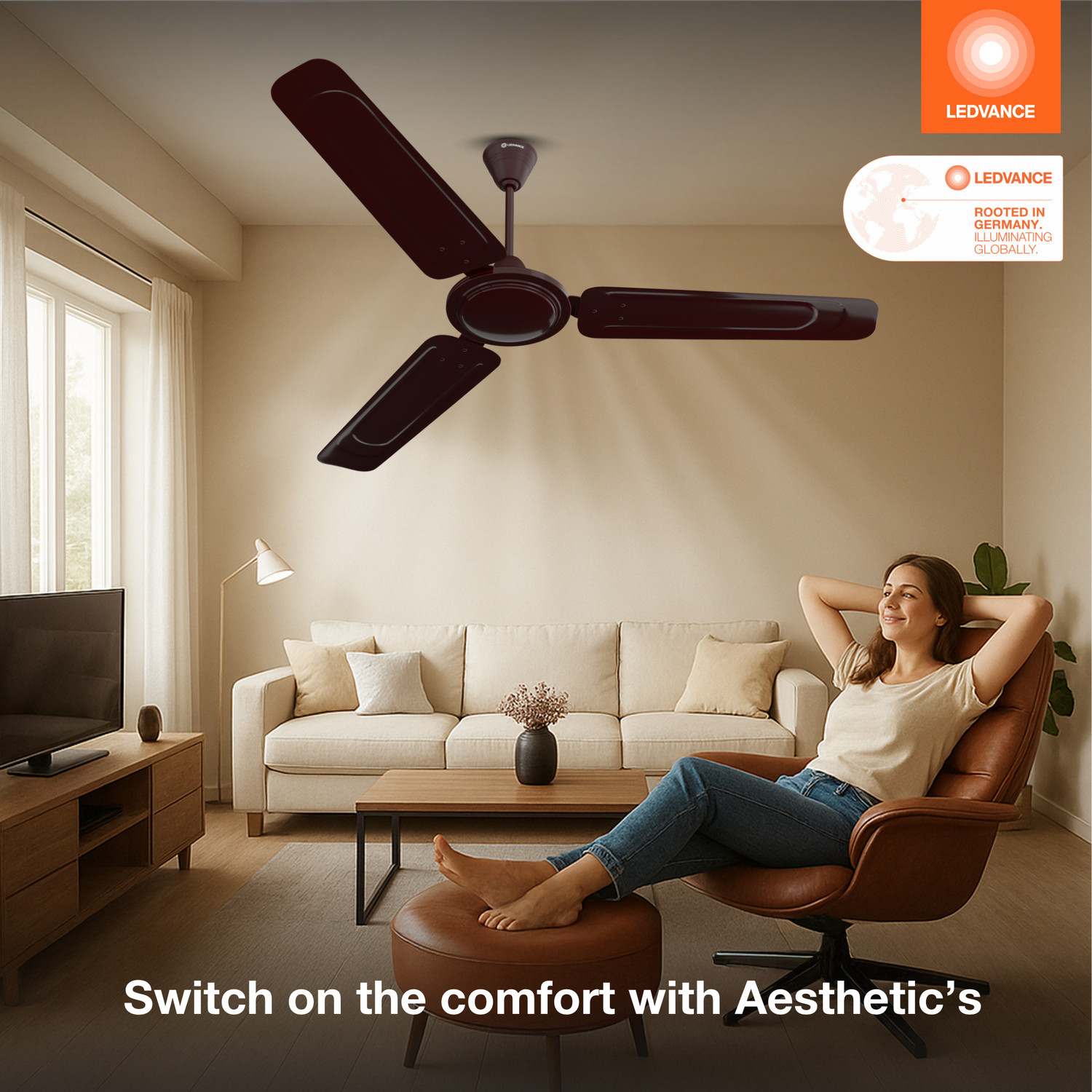 Image of ledvance Windy Ceiling Fan | 400 RPM High Speed | 1200mm | Heavy Motor | BEE Star Rated with 2 Year Warranty Ultra High Speed 1200 mm Ceiling Fan