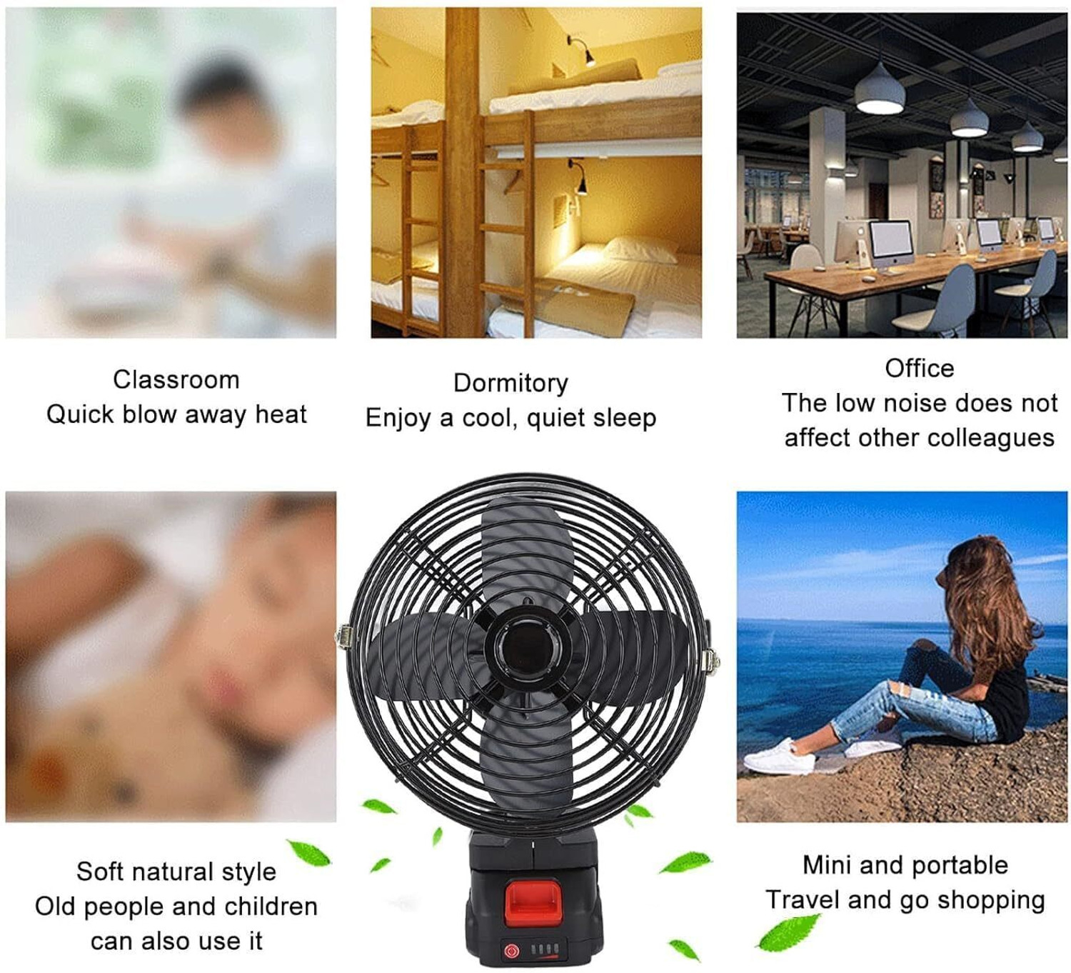 Image of OUD OUD -OD-090 8 INCH RECHARGEABLE FAN 8 INCH RECHARGEABLE VOILENT TABLE FAN WITH 10 LITHIUM ION BATTERY USB Fan
