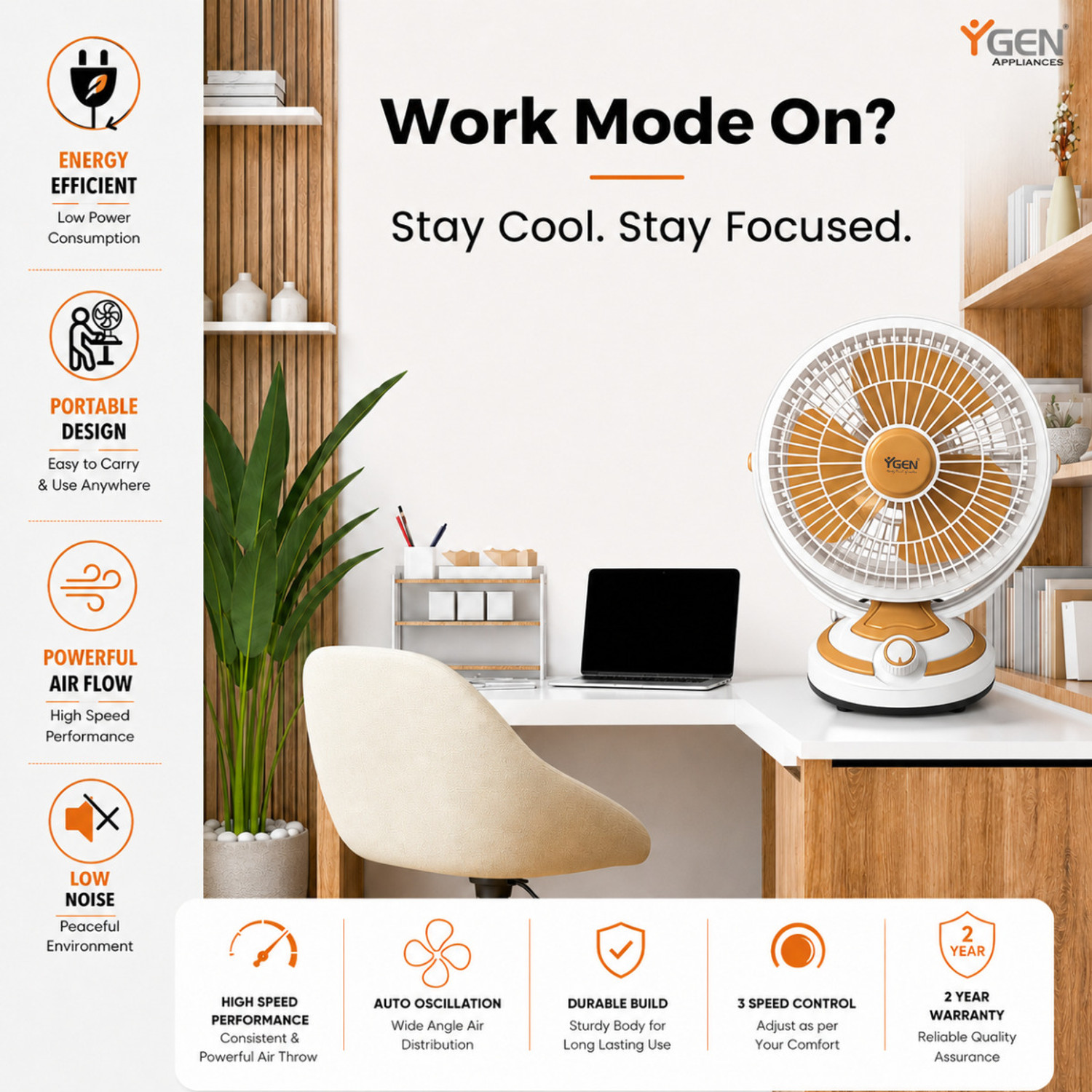 Image of YGEN TABLE FAN 12 INCH CP with 2 Year Warranty Silent Operation, Ultra High Speed 305 mm Table Fan