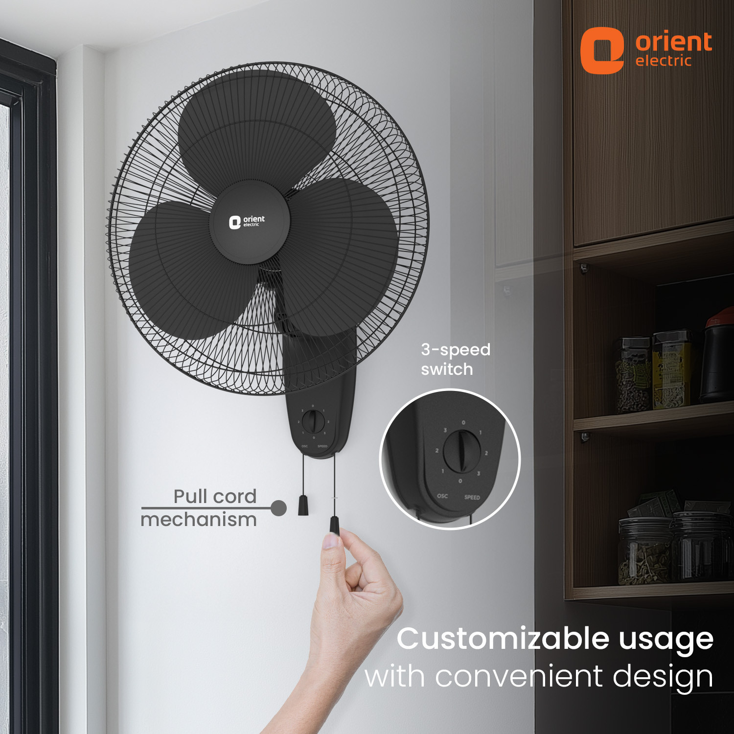 Image of Orient Electric Wall 91 |COP-TER Technology | 100% Copper Motor| Superior Air Delivery | 3 Speed with 2 Year Warranty 400 mm Wall Fan