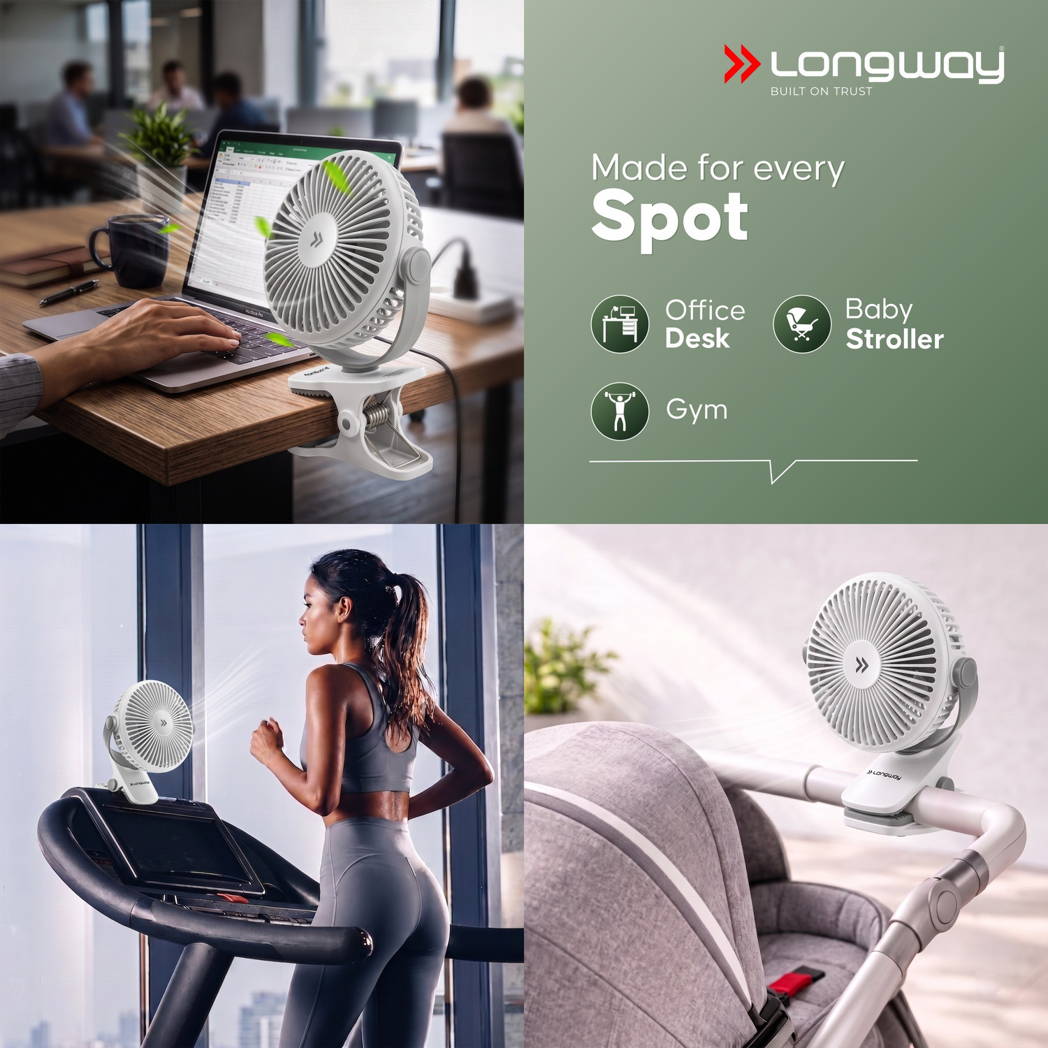 Image of Longway Clipzy Portable Rechargeable Clip Fan with 1 Year Warranty BLDC Motor, Energy Saving 110 mm Table Fan