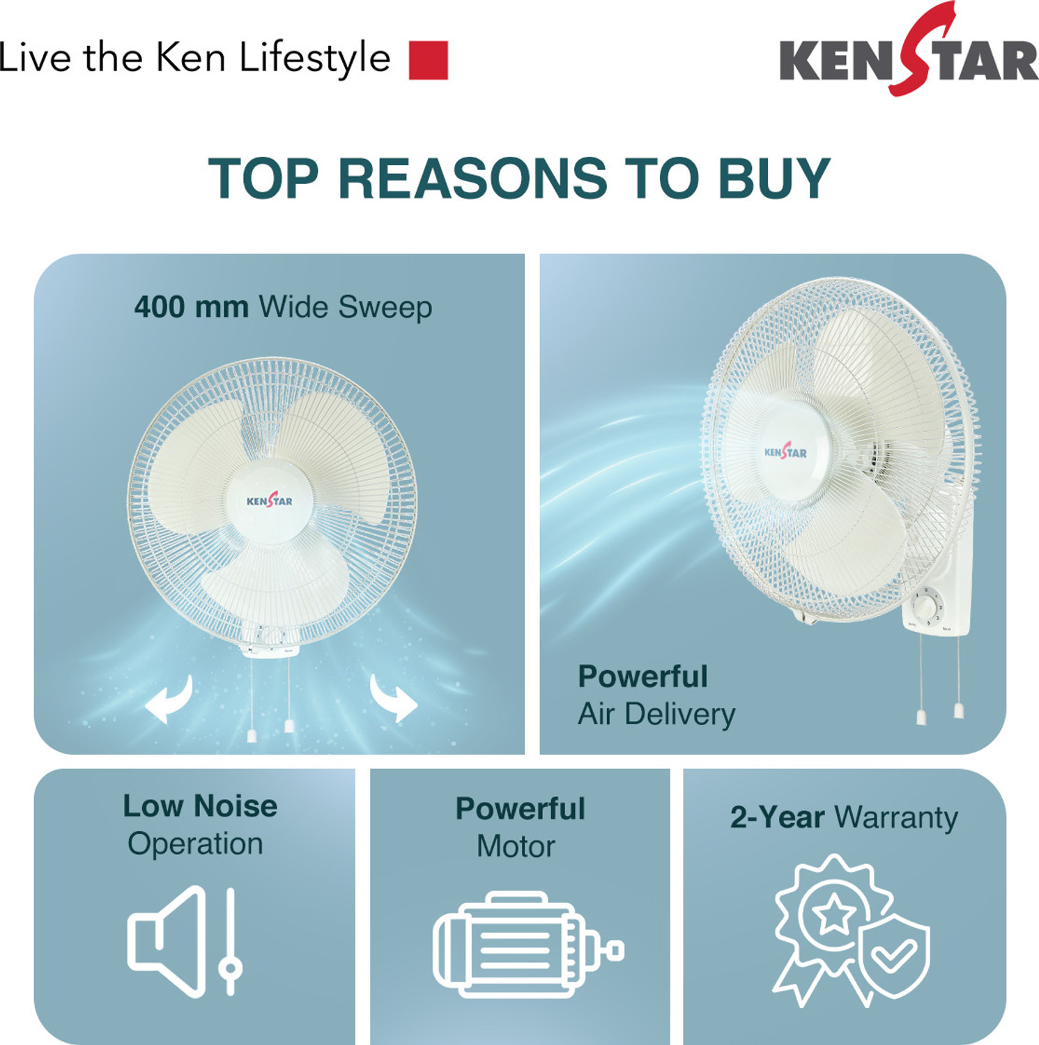 Image of Kenstar BreezeX W High Speed with 1 Year Warranty 400 mm Wall Fan