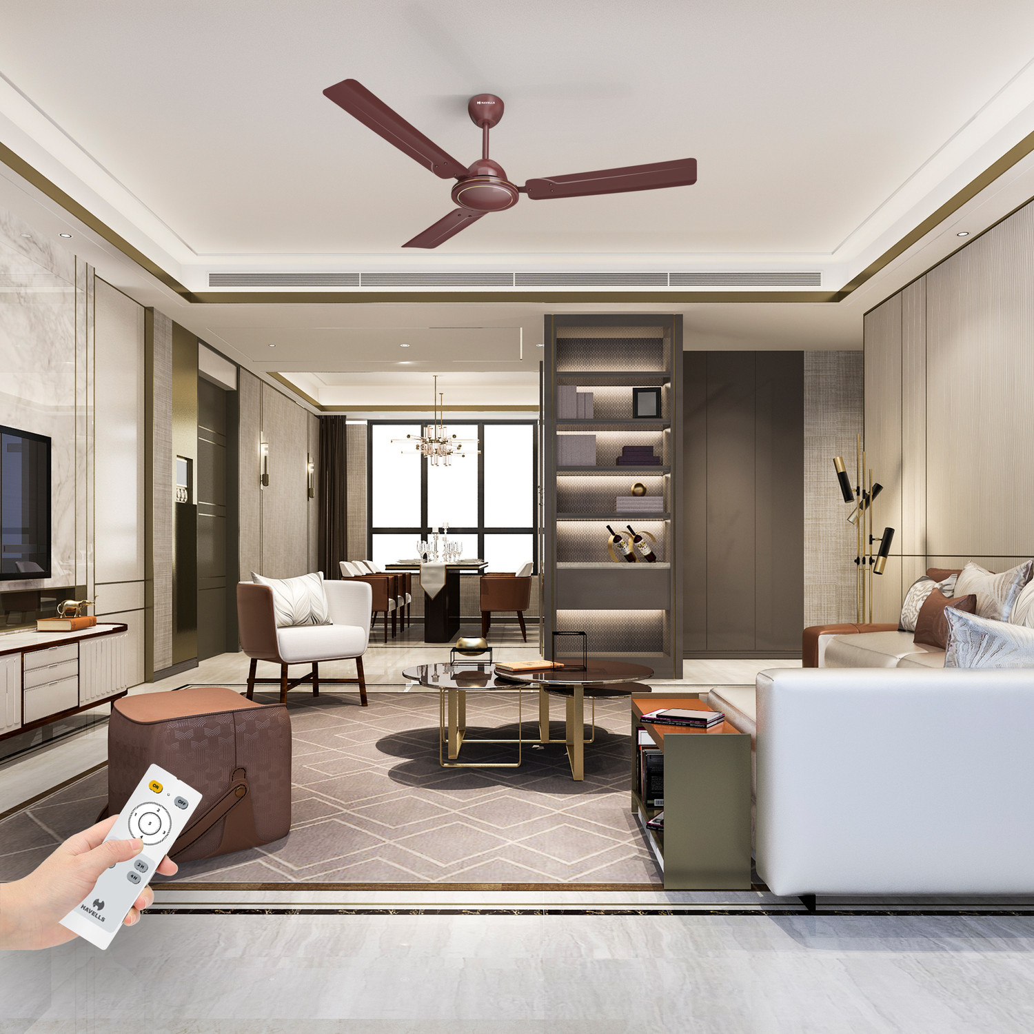 Image of HAVELLS Artemis BLDC with 2 Year Warranty BLDC Motor with Remote 1200 mm Ceiling Fan (5 Star | Brown | Pack of 1)