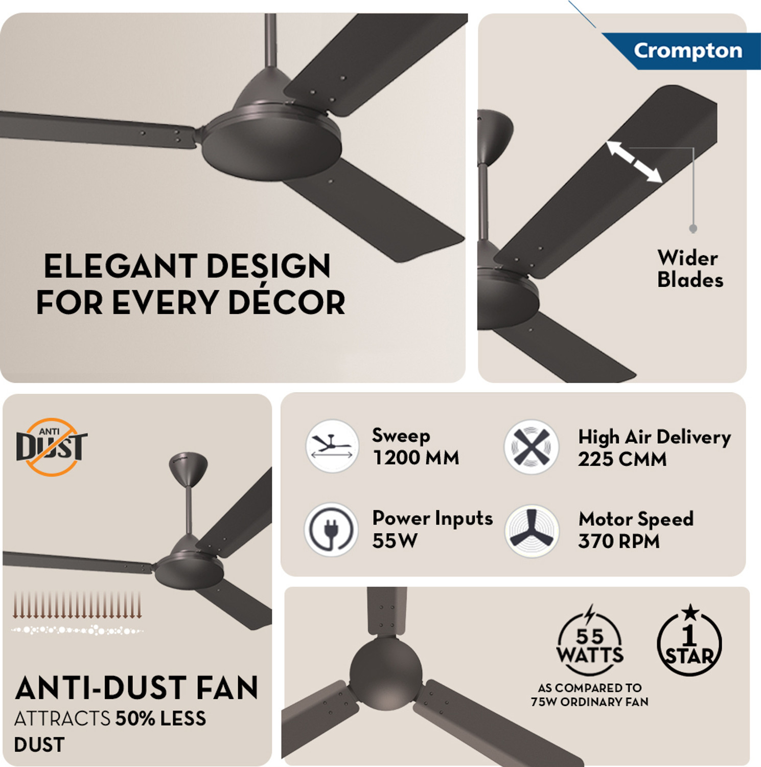 Image of Crompton CFHSJURPM48AMBAD1S with 2 Year Warranty 1200 mm Ceiling Fan