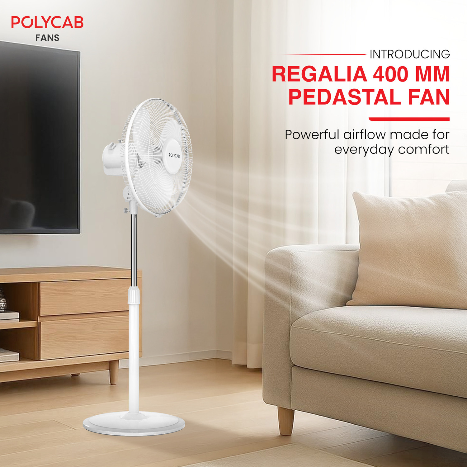Image of Polycab Regalia|High Air Delivery |Energy saving with 2 Year Warranty Ultra High Speed 400 mm Pedestal Fan