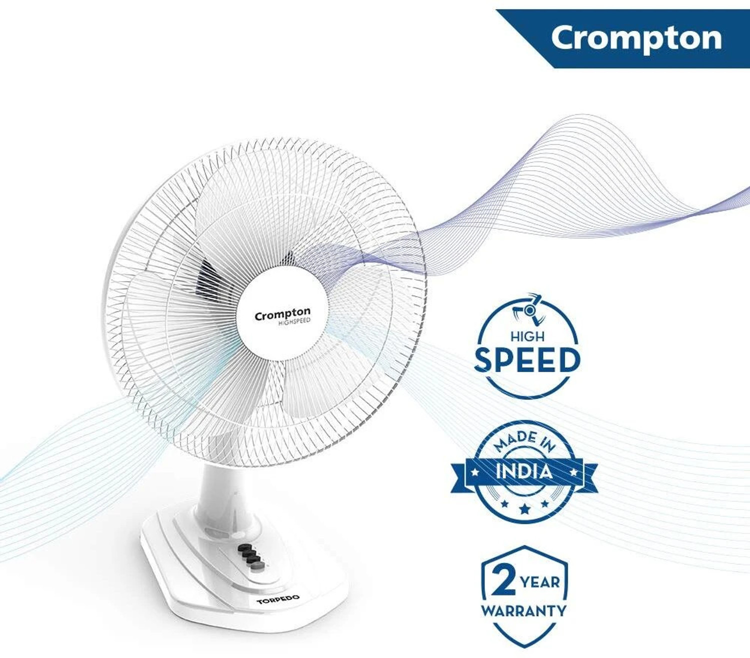 Image of Crompton Torpedo highspeed pack of 1 400mm with 1 Year Warranty 400 mm Table Fan