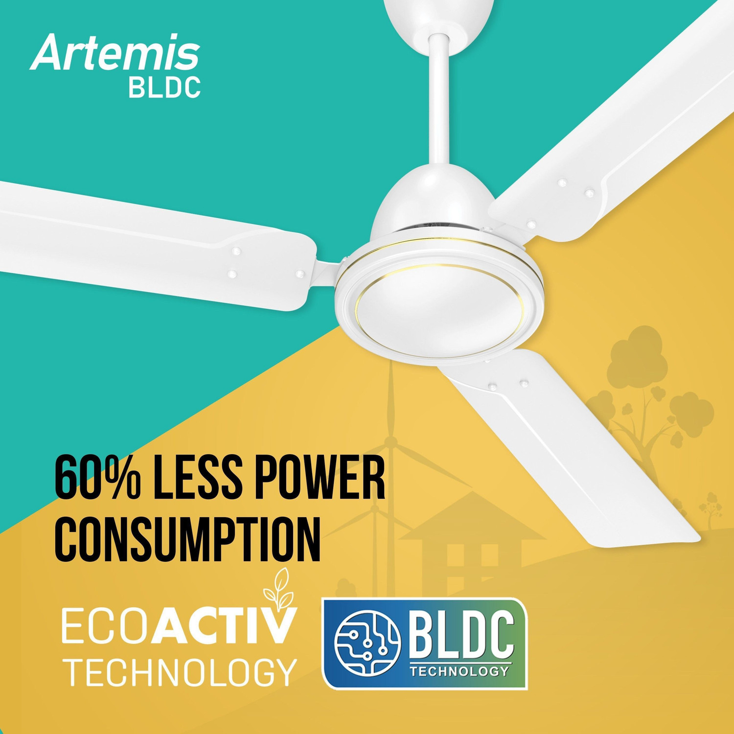Image of HAVELLS Artemis BLDC with 2 Year Warranty BLDC Motor with Remote 1200 mm Ceiling Fan (5 Star | White | Pack of 1)