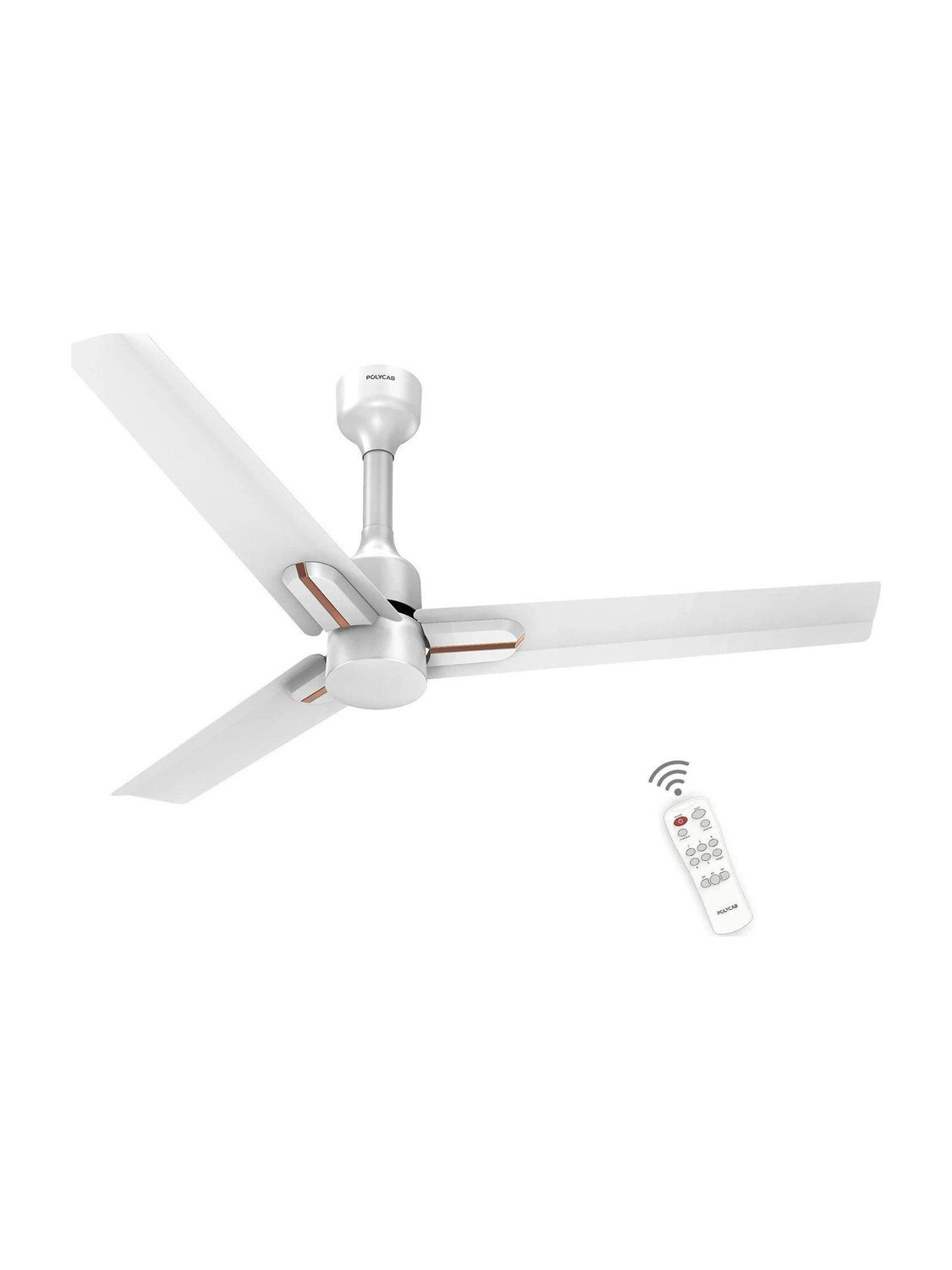 Image of Polycab Wizzy Neo100% CopperHigh Air Delivery with 4 Year Warranty BLDC Motor with Remote 1200 mm Ceiling Fan (5 Star | White Rose Gold | Pack of 1)