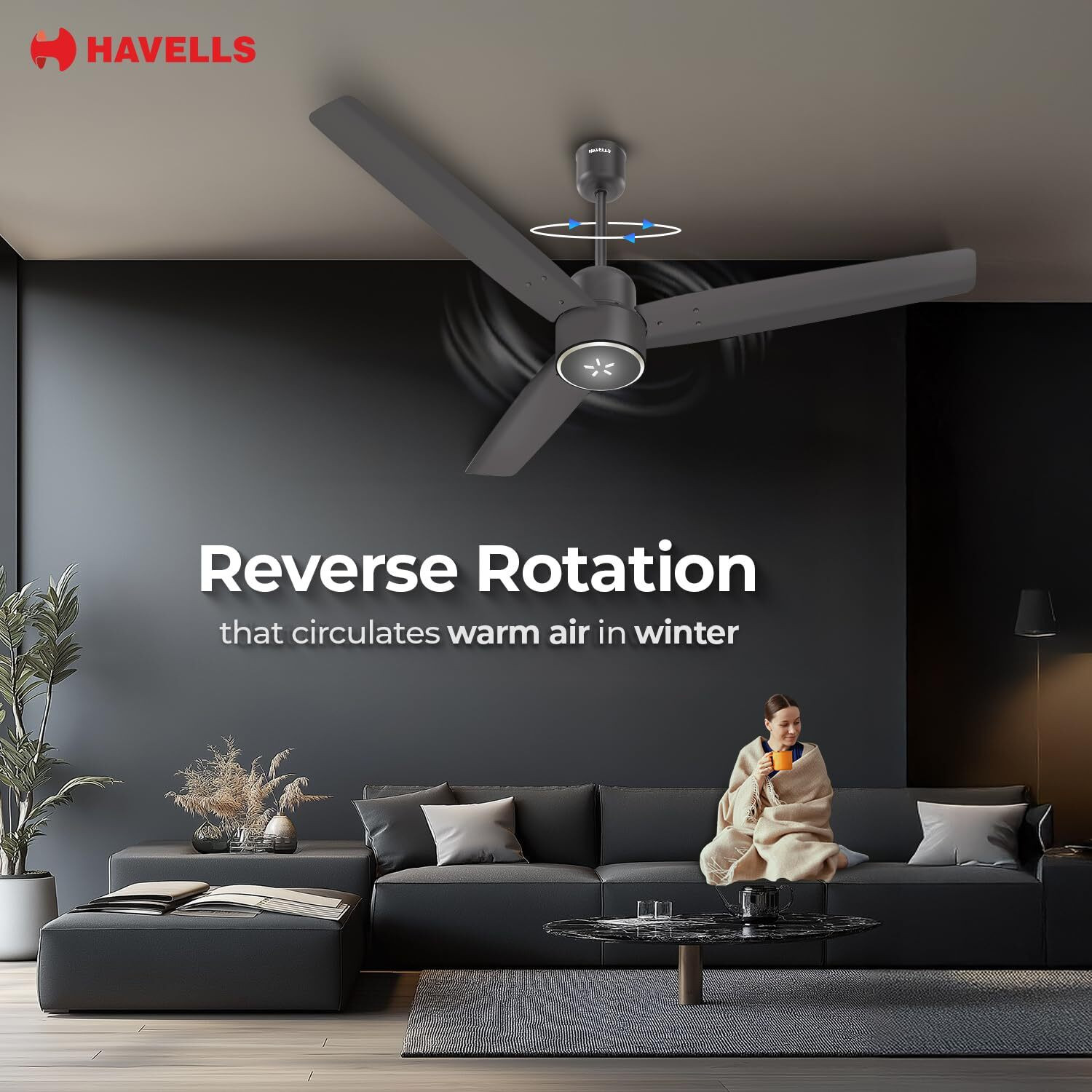 Image of HAVELLS Fab BLDC ULED | Remote Control | LED Light | Copper Motor | Premium with 3 Year Warranty Underlight 1200 mm Ceiling Fan