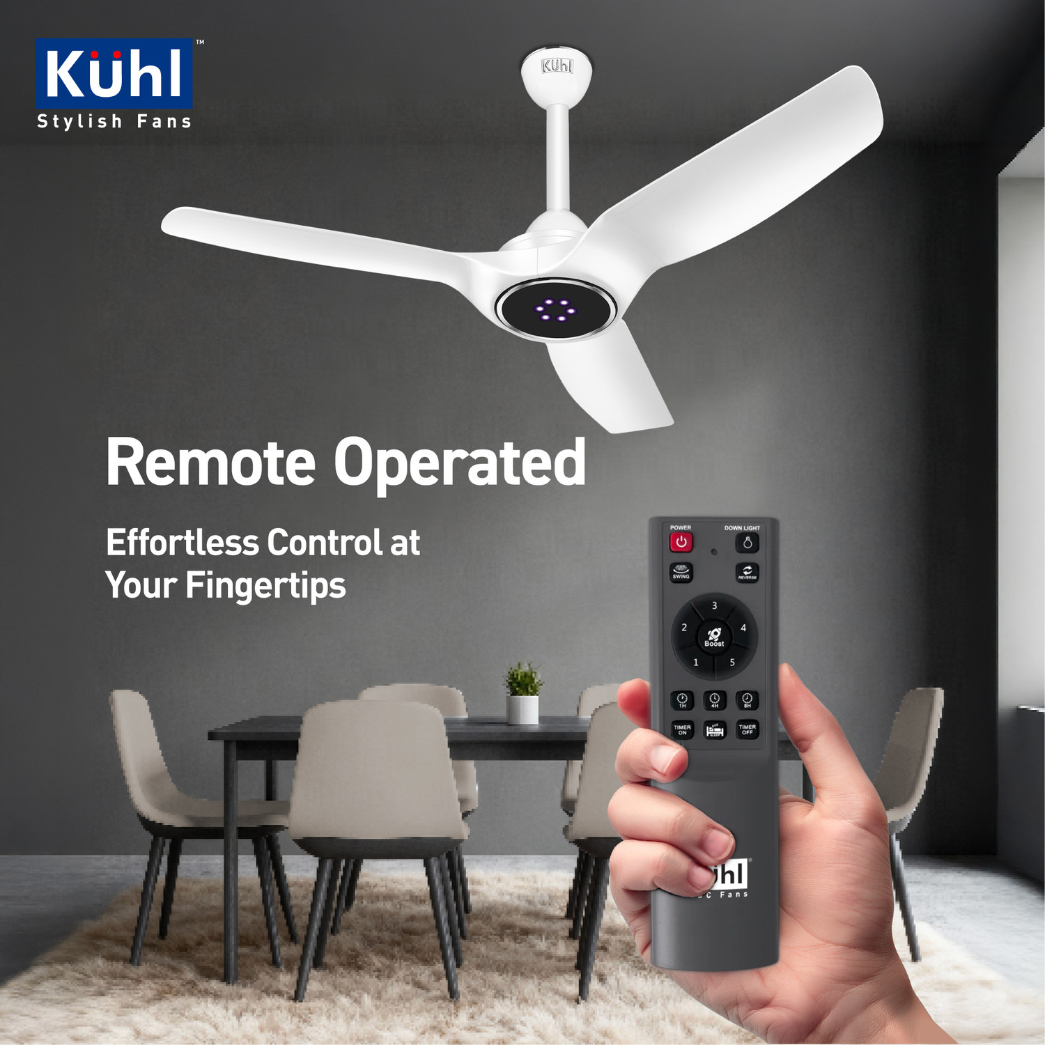 Image of KUHL Meridian M3 Power Saving BLDC Ceiling Fan|Air Flow|LED Indicators & Reverse Mode BLDC Motor with Remote 1200 mm Ceiling Fan