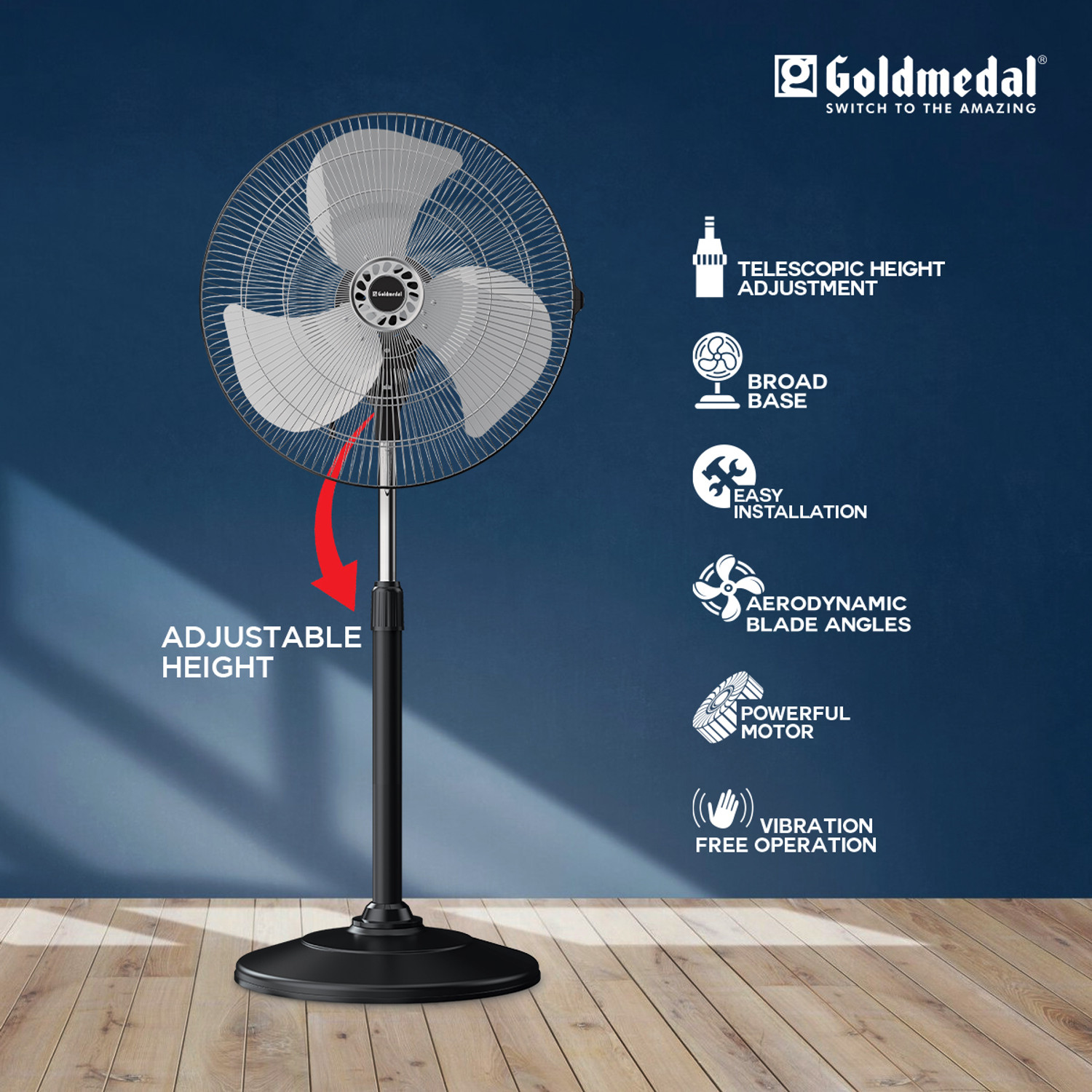 Image of Goldmedal G-Express 450mm with 2 Year Warranty 450 mm Pedestal Fan (Black Silver | Pack of 1)