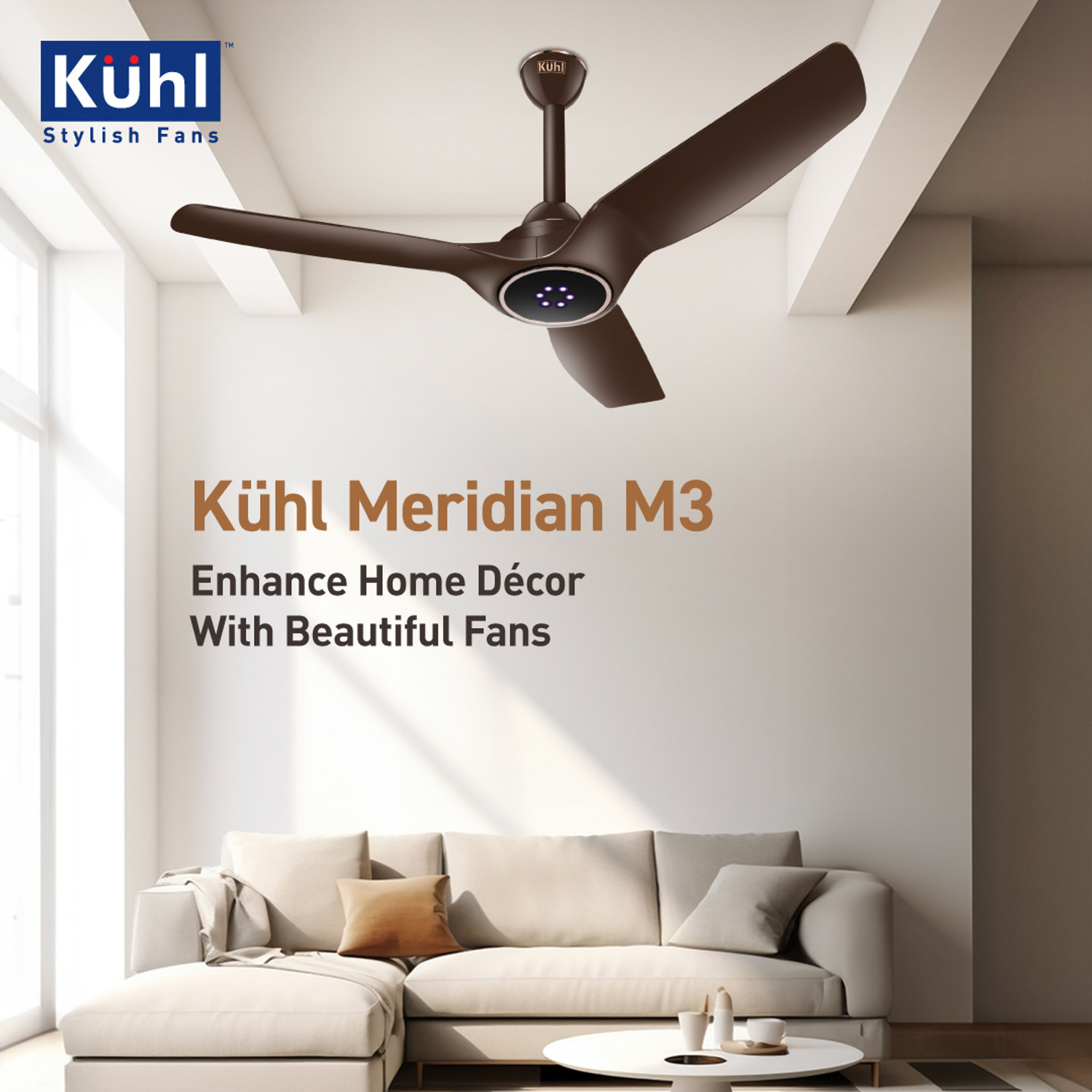 Image of KUHL Meridian M3 Power Saving BLDC Ceiling Fan|Air Flow|LED Indicators & Reverse Mode BLDC Motor with Remote 1200 mm Ceiling Fan