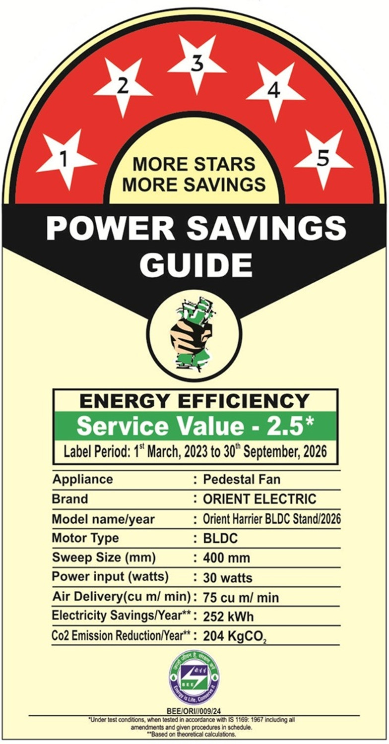Image of Orient Electric Harrier BLDC Stand Fan | 2121680617720 Energy Saving, Whisper Quiet Operation with 2 Year Warranty BLDC Motor with Remote, Energy Saving, Ultra High Speed, High Air Delivery 400 mm Pedestal Fan