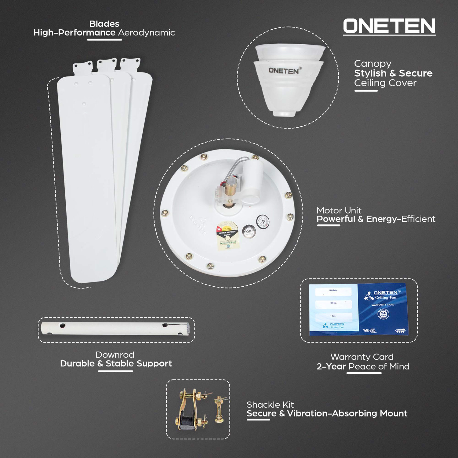 Image of ONE TEN Udan Ceiling Fan Energy Efficient Fan HighSpeed 400RPM with 24 Months Warranty Energy Saving 1200 mm Ceiling Fan
