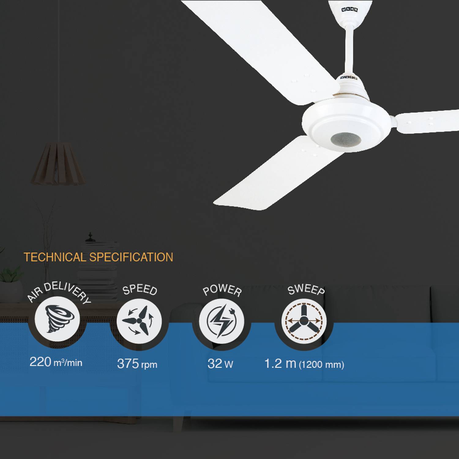 Usha CF Energia 32 1200MM White 5ST