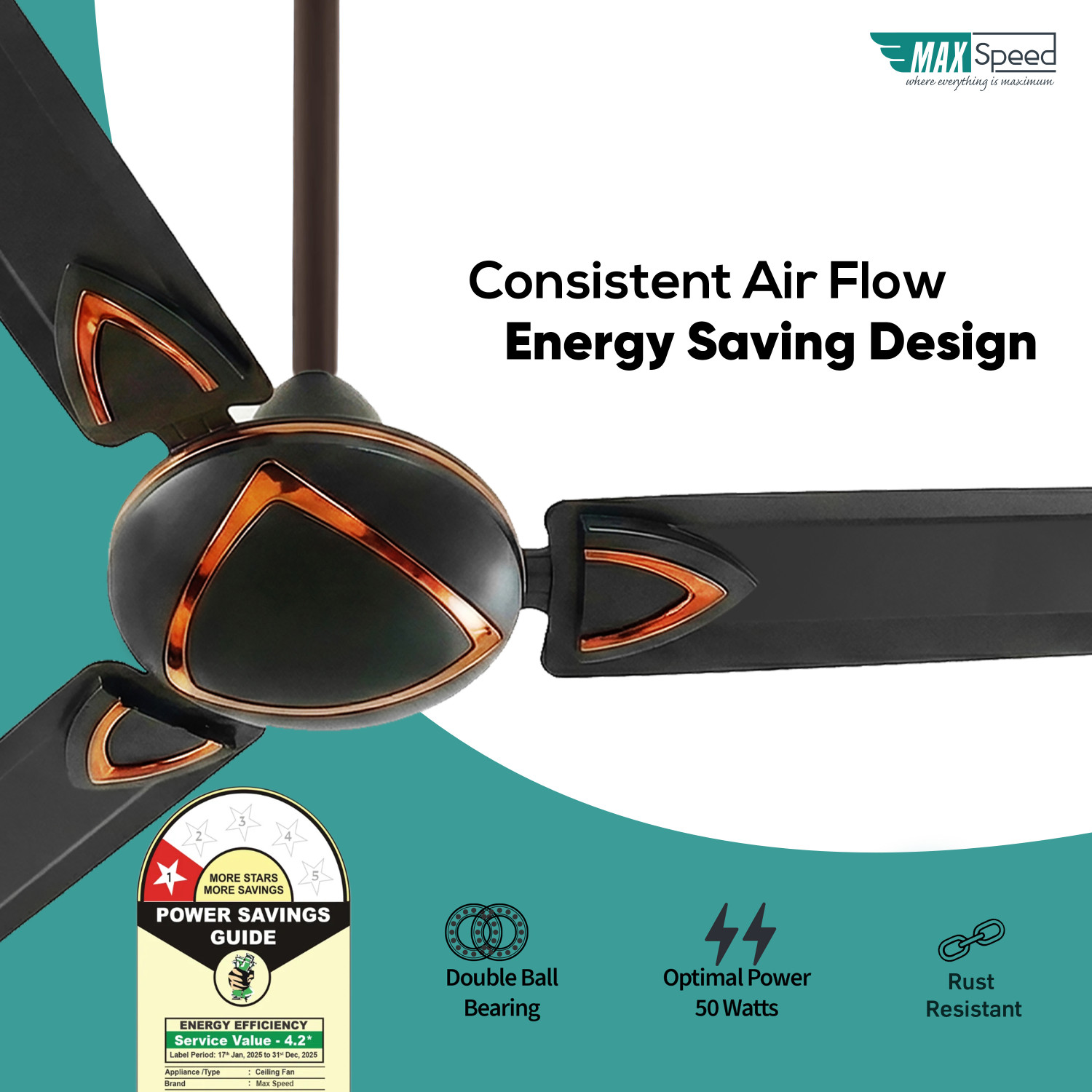 Image of Max Speed Trio | Energy Saving | Anti Dust | Silent Operation | High Speed | Decorative with 12 Months Warranty Ultra High Speed 1200 mm Ceiling Fan