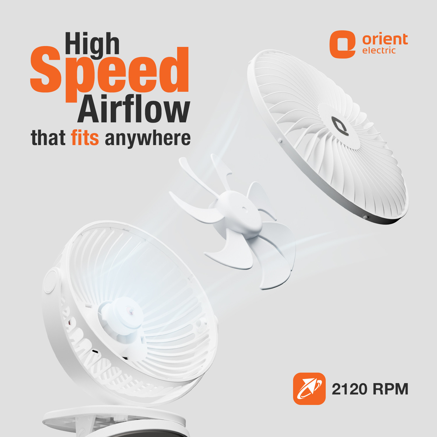 Image of Orient Electric Orbis | Rechargeable Clip-On Mini Personal Fan | 360 Degree Rotation |USB Type-C with 1 Year Warranty Silent Operation 127 mm Table Fan