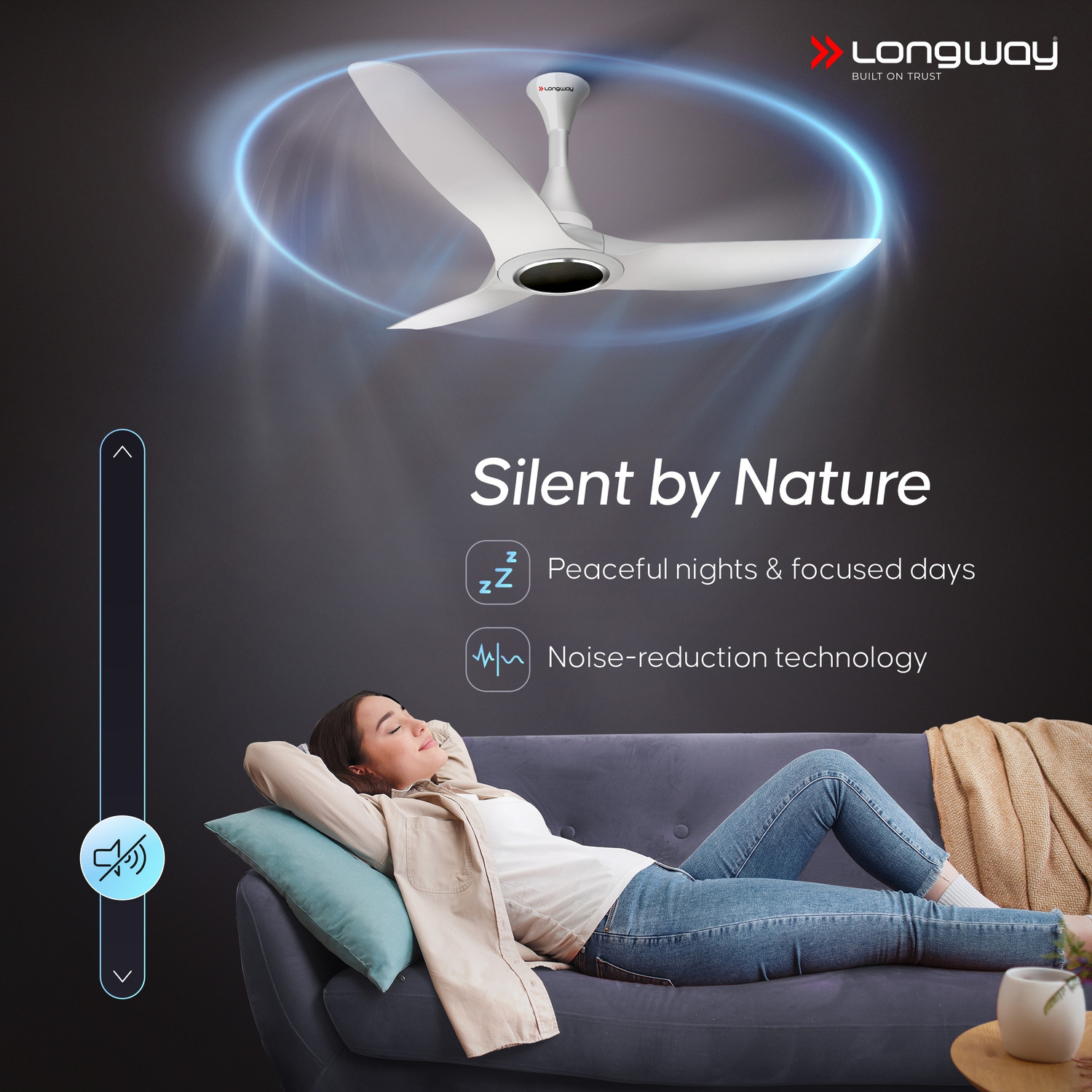Image of Longway Glideon ABS Blade & Body | BLDC Motor | Remote Control | Decorative with 5 Year Warranty BLDC Motor with Remote 1200 mm Ceiling Fan
