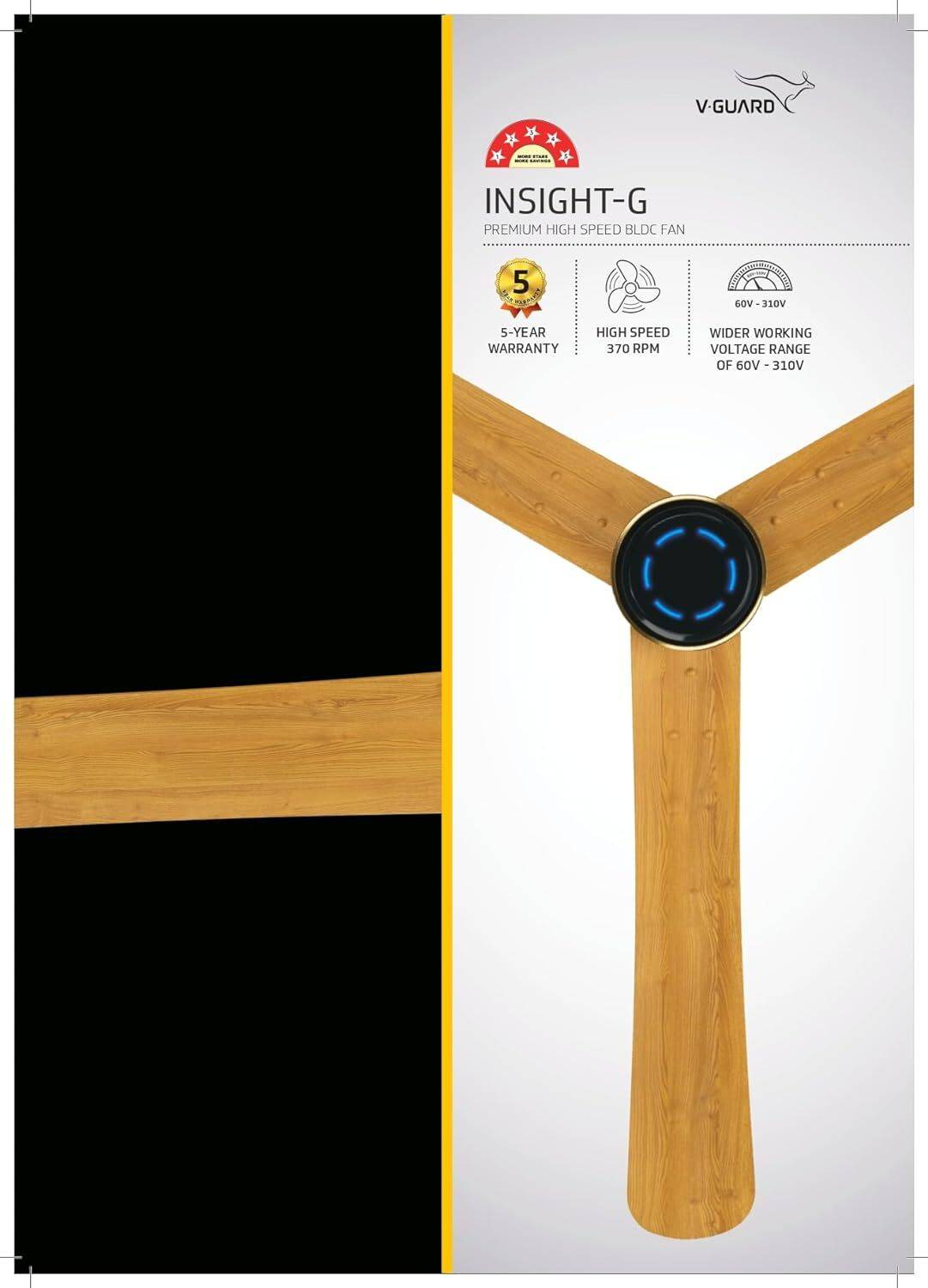 V-Guard INSIGHT-G with 5 Year Warranty BLDC Motor with Remote 1200 mm Ceiling Fan