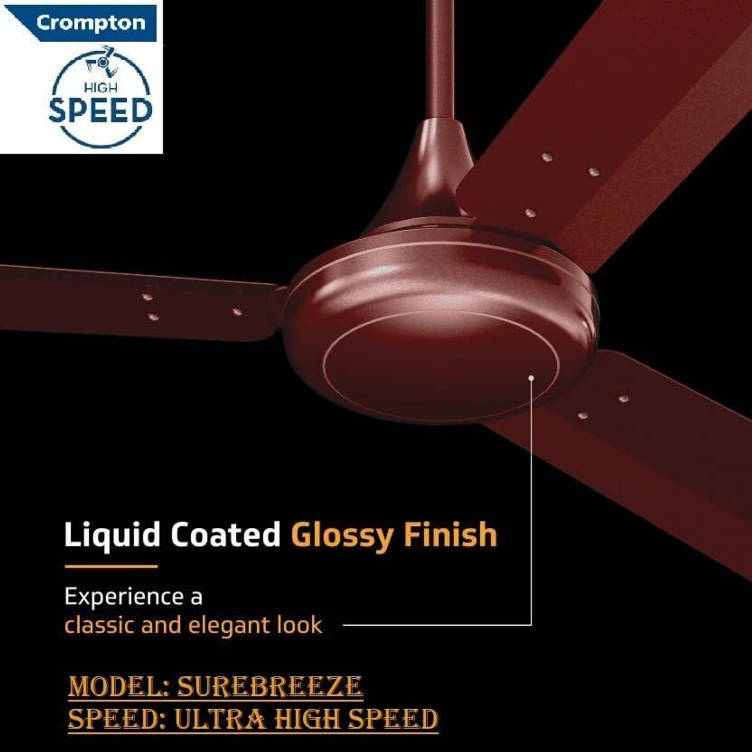 Image of Crompton SUREBREEZE 400 RPM HS Plus Super HIGH SPEED 100% COPPER MOTOR LONGER LIFE 118 with 24 Months Warranty Energy Saving 1200 mm Ceiling Fan