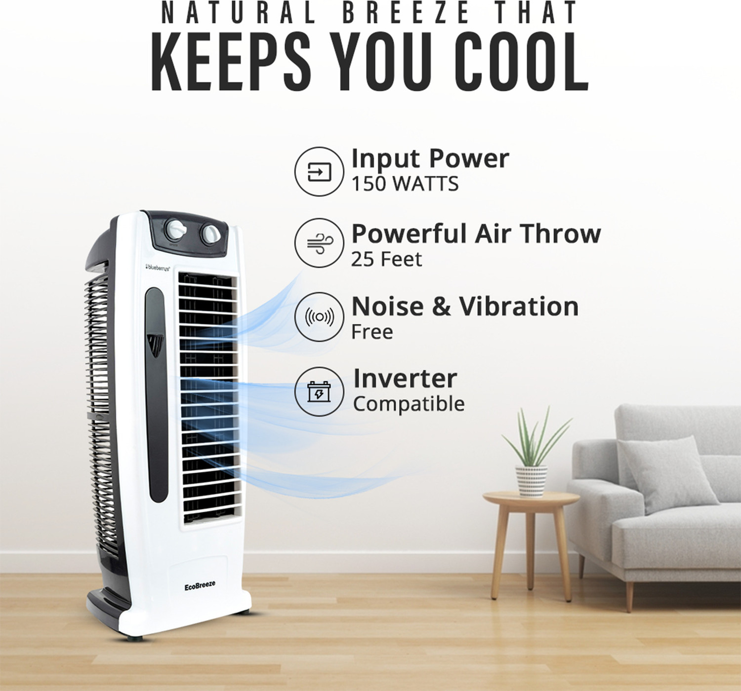 Image of BlueBerry's TF ECO | Silent Operation | High Speed | Premium with 1 Year Warranty Silent Operation 120 mm Tower Fan
