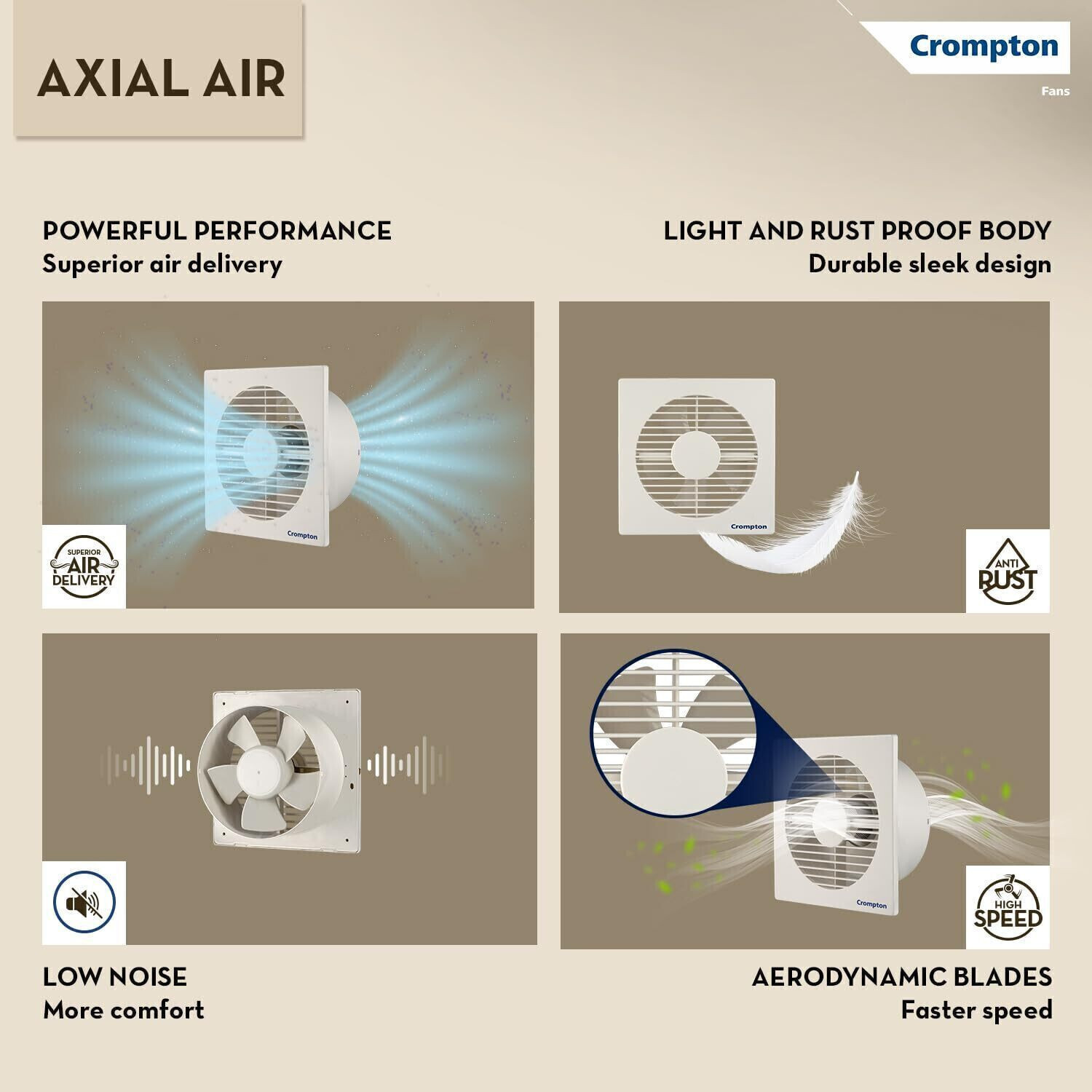 Image of Crompton Axial Air High-Speed pack of 1 Silent Operation 150 mm Exhaust Fan