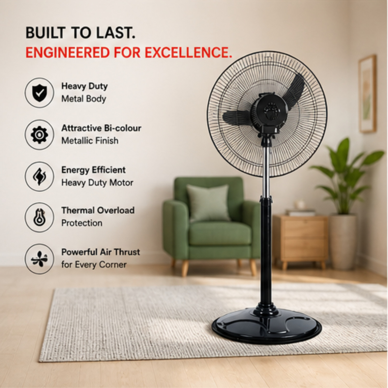 Image of Eltons Aerion Bullet Farata Fan | Energy Efficient | Low Noise | ISI Certified with 12 Months Warranty 400 mm Pedestal Fan