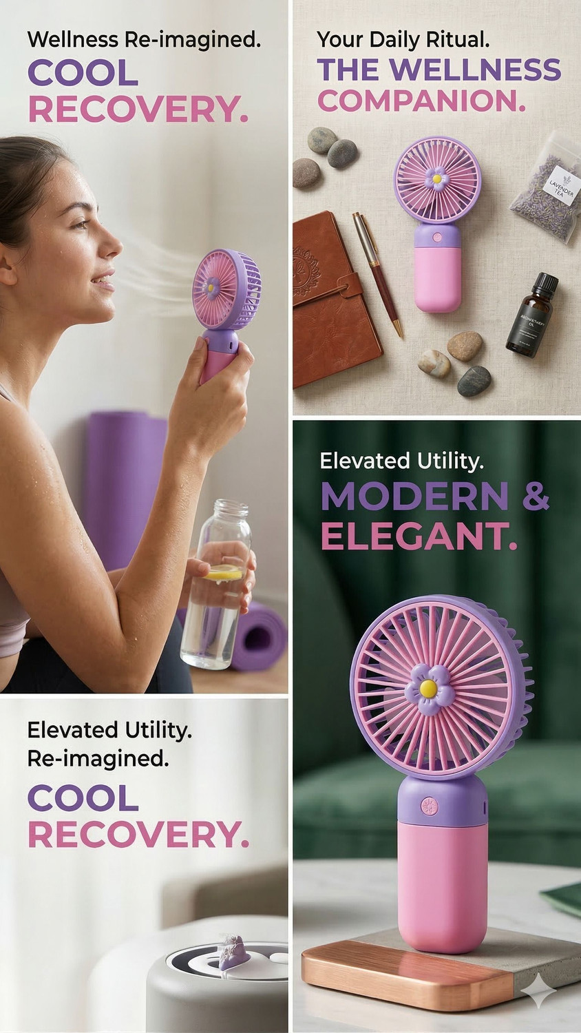 Image of Mardi Colorful Desktop Portable Fan Built-in Rechargeable Battery Operated Cooling Fan Silent Operation Table Fan