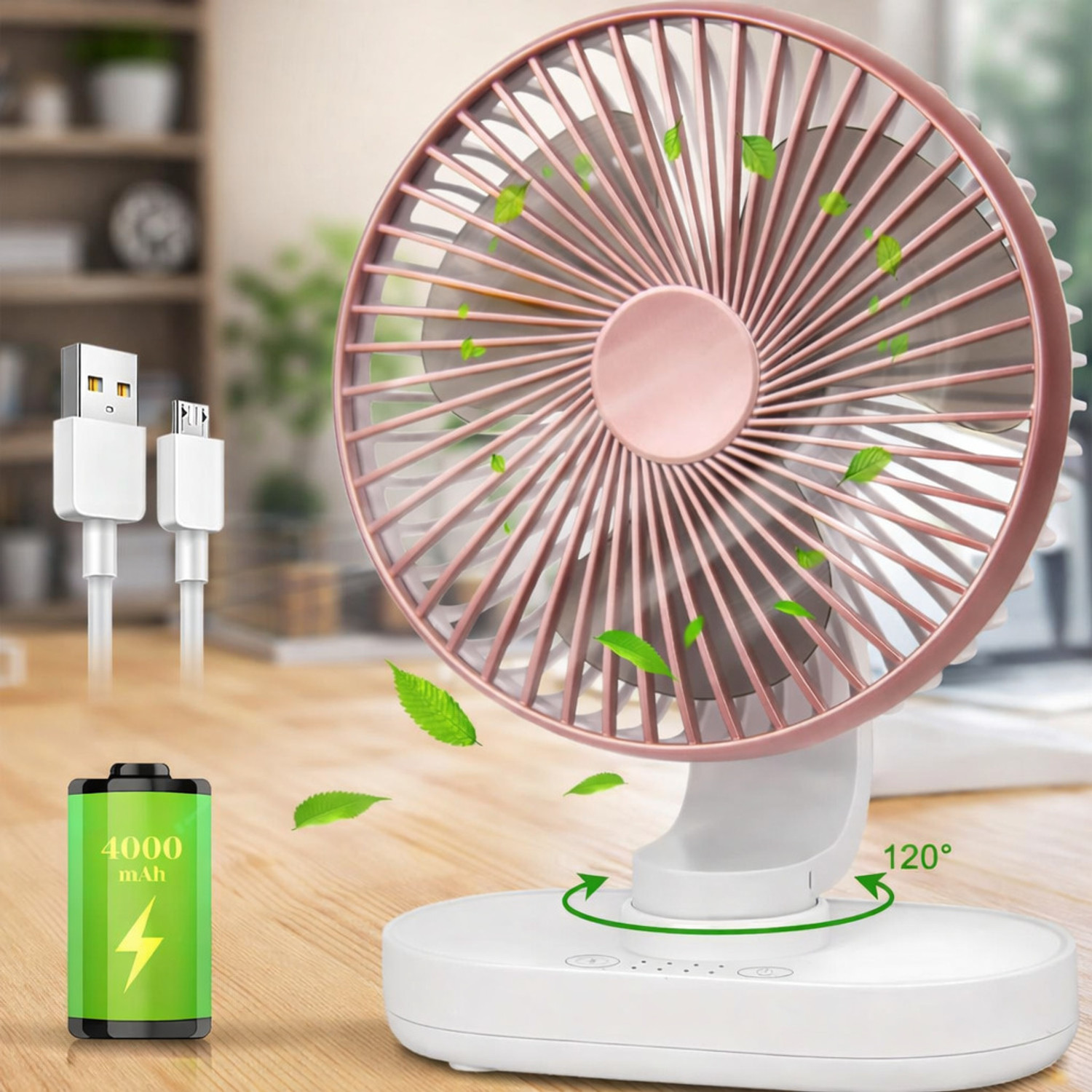 Image of LACCO Portable Rechargeable Fan USB Charging Personal Mini Fan for Home Office Bedroom Kitchen Table and Desktop USB Fan, USB Cable