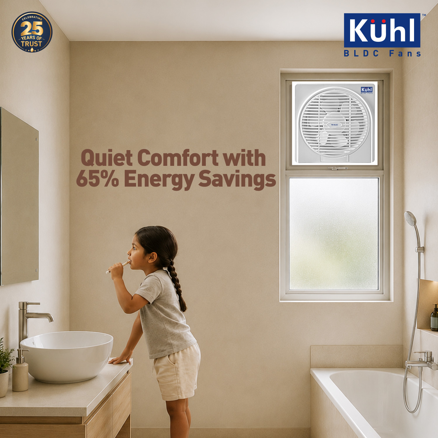 Image of KUHL Ventis 8 inch BLDC Ventilation /Exhaust Fan | 9W | 1600 RPM | 650 CMH Air Delivery with 2 Year Warranty BLDC Motor 200 mm Exhaust Fan