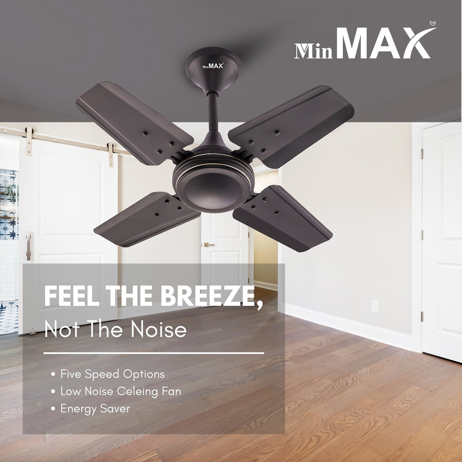 Image of MinMAX 24 Inch Ceiling Fan | Energy Saving | High Speed Motor | Smoke Brown with 24 Months Warranty Silent Operation 600 mm Ceiling Fan