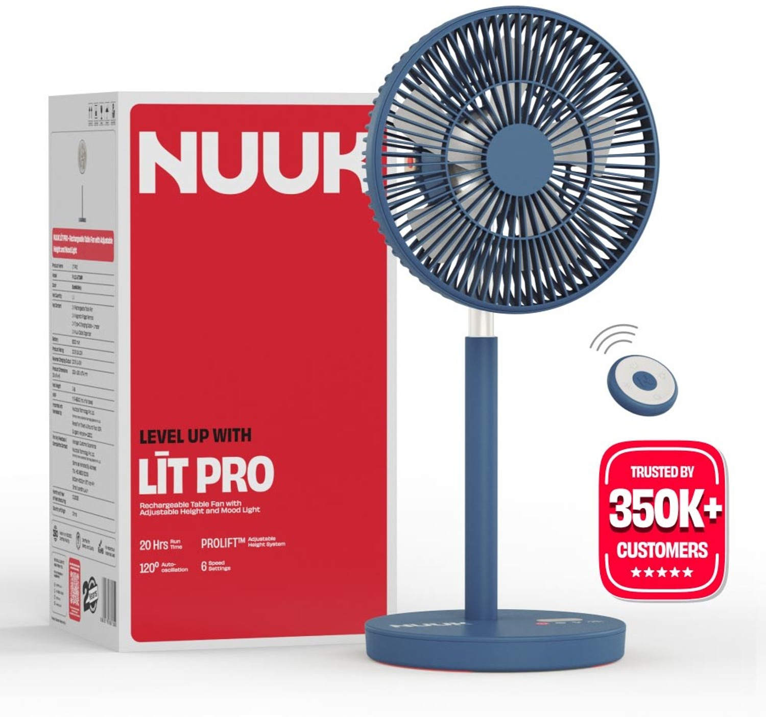 Image of Nuuk LIT PRO with 2 Year Warranty BLDC Motor with Remote, Silent Operation 177.8 mm Table Fan