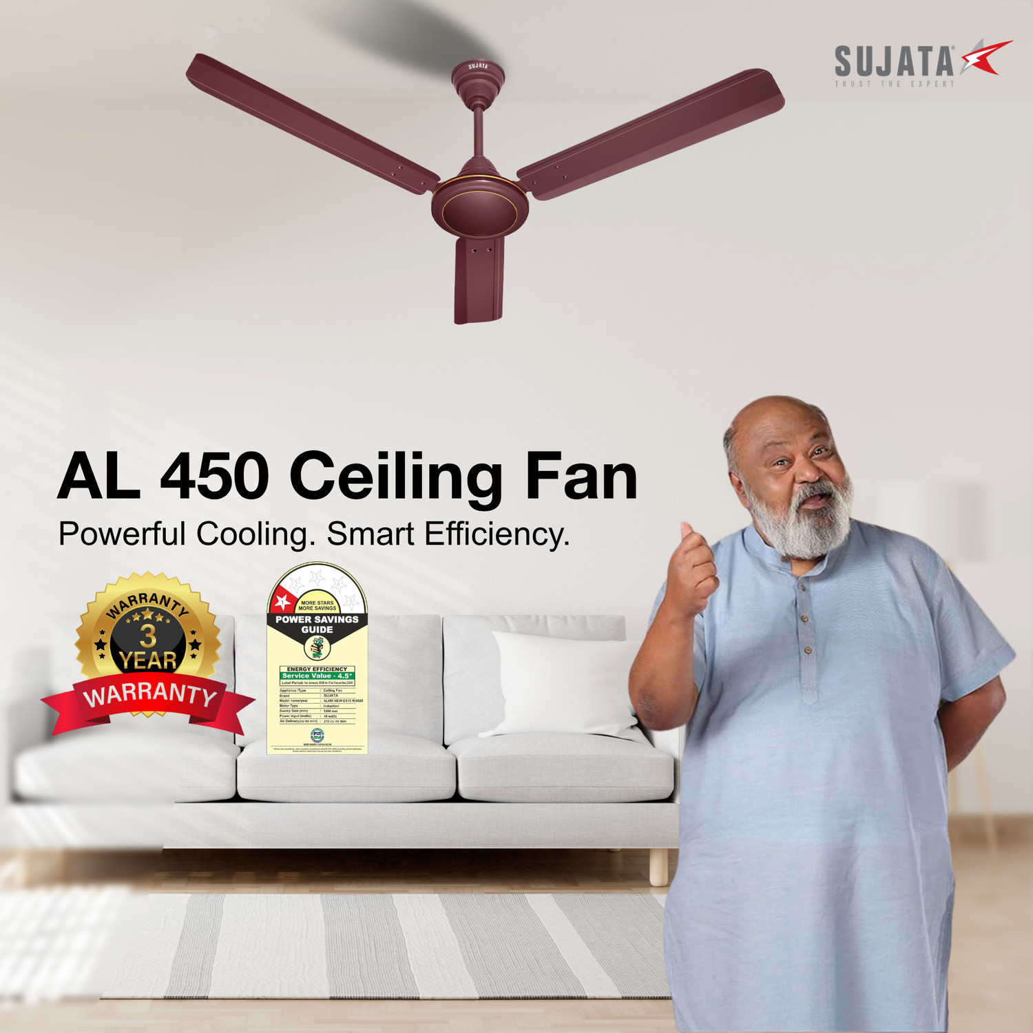 Image of SUJATA AL 450 Brown with 3 Year Warranty Ultra High Speed 1200 mm Ceiling Fan